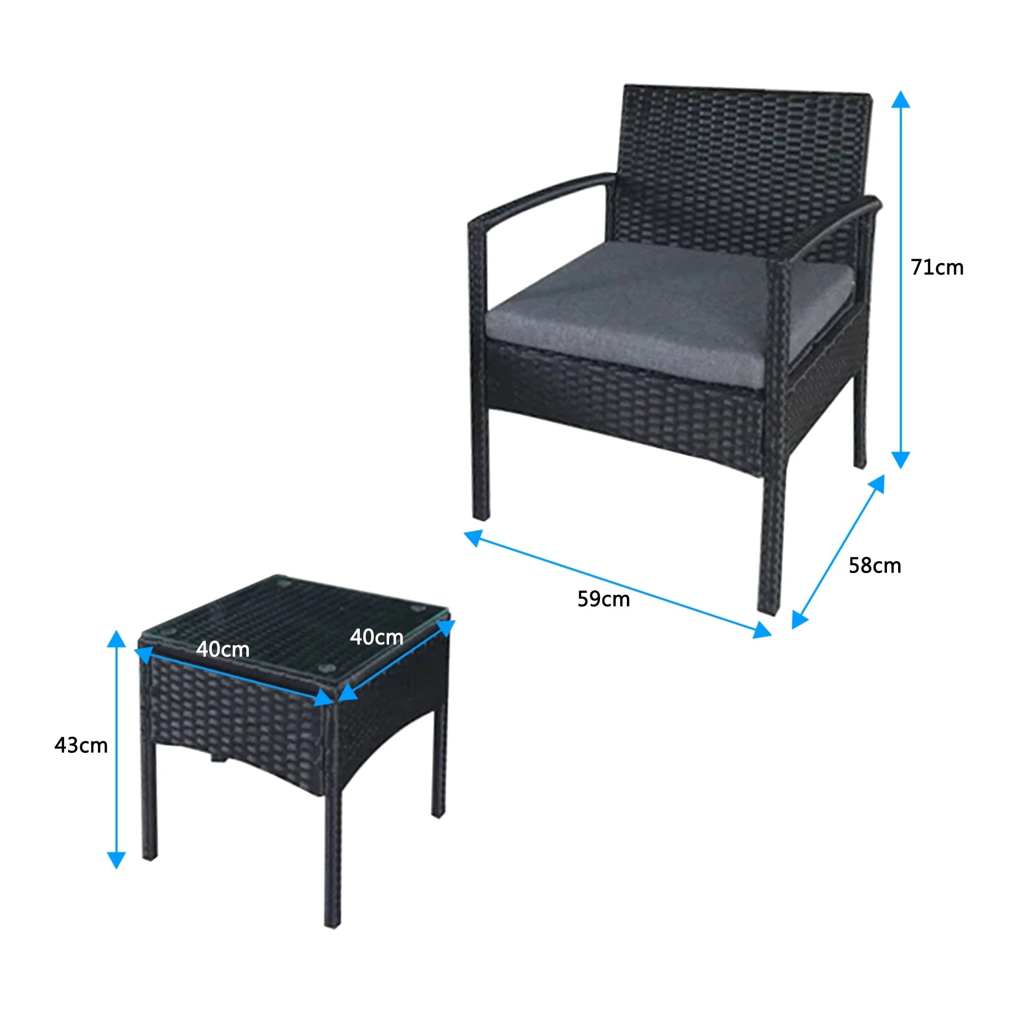 6 Elora 3pc Lounge Set Outdoor Furniture Rattan Wicker Chair Tempered Glass Coffee Table Garden Patio Balcony, 6 of 6