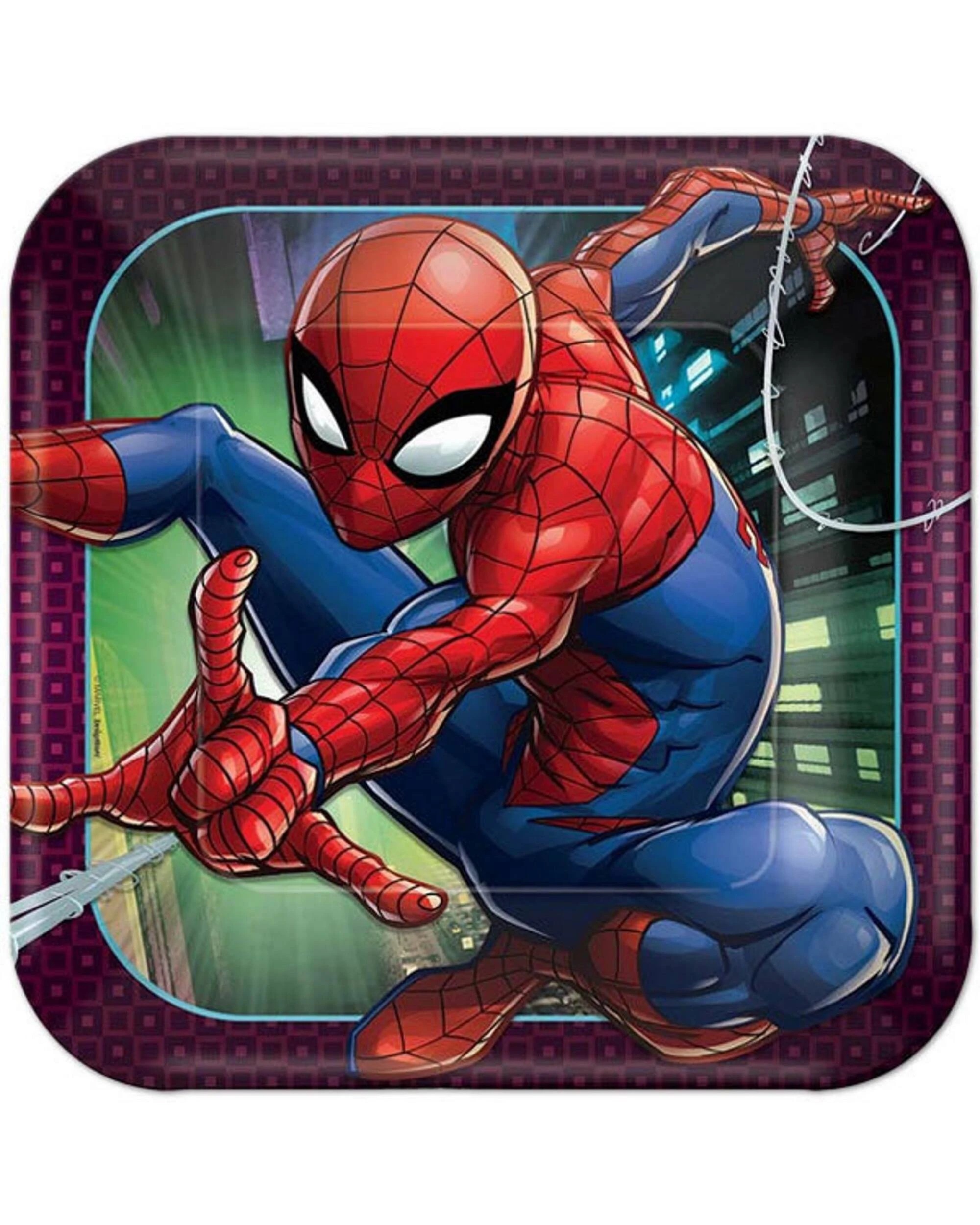 1 Amscan Spiderman Webbed Wonder Large Square Paper Plates Pack of 8, 1 of 1