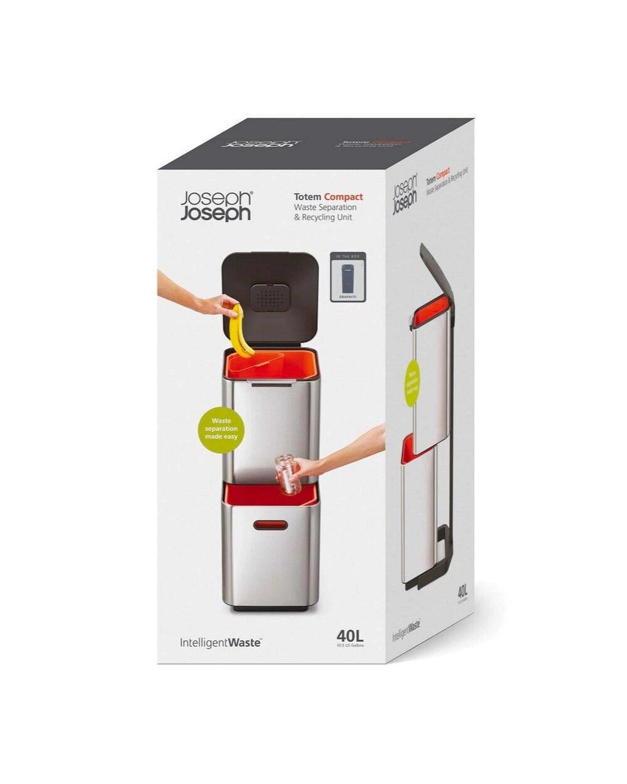 9 Joseph Joseph Totem Compact Waste Separation 40L Bin Graphite 30065, 9 of 9