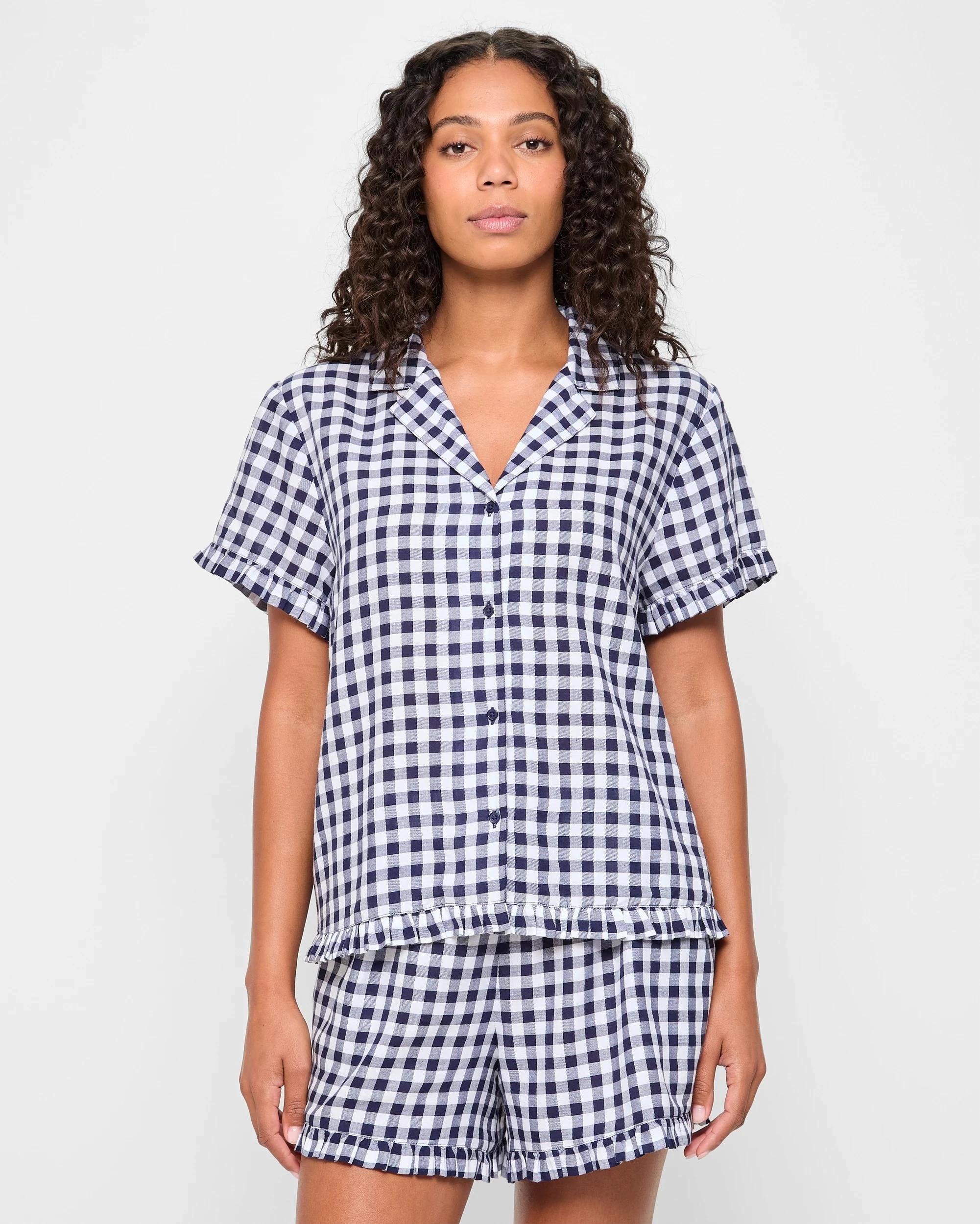 1 Target Woman Frill Pyjama Sleep Set NAVY GINGHAM, 1 of 5
