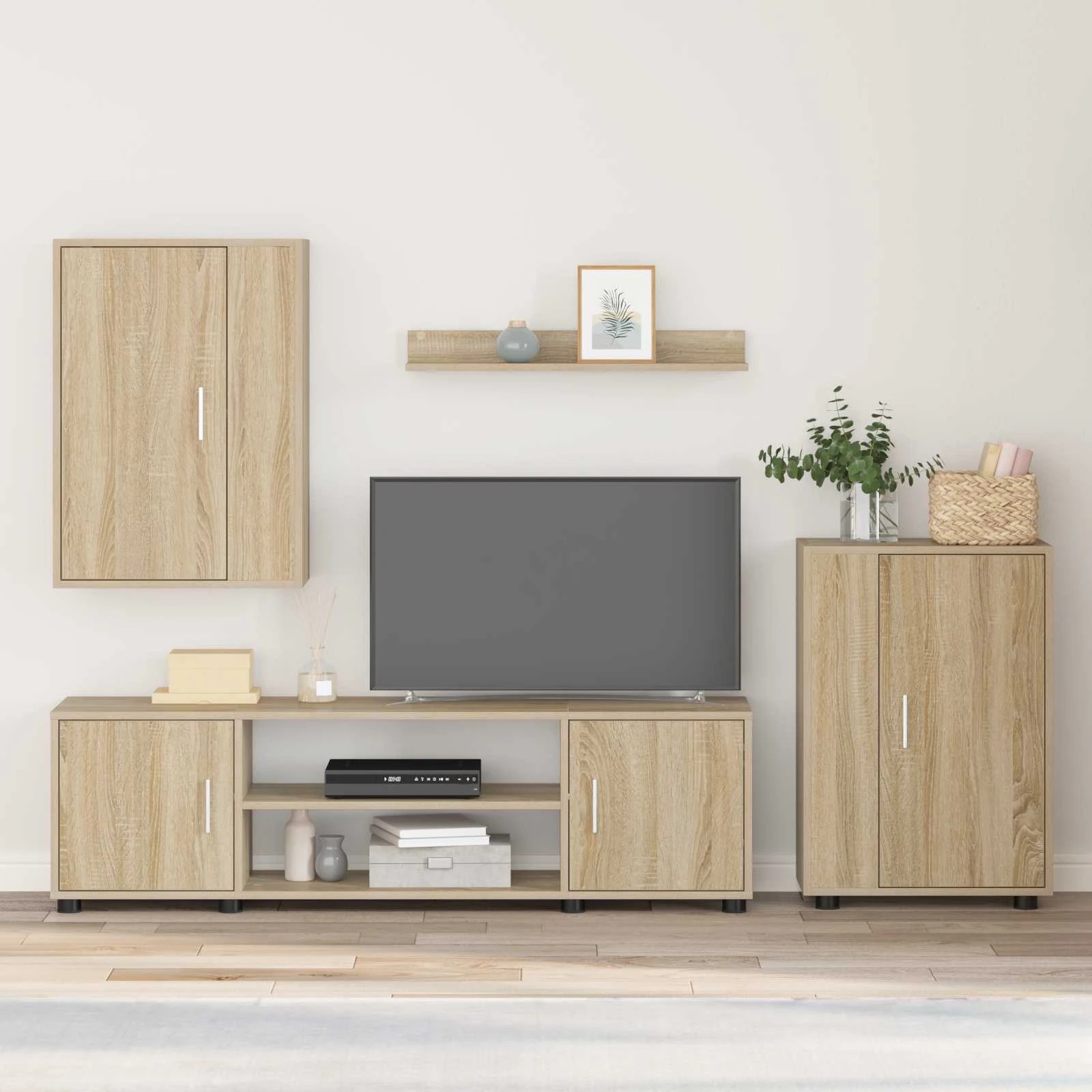 2 vidaXL Wall Mounted TV Cabinet Set Storage - Beige, 2 of 10