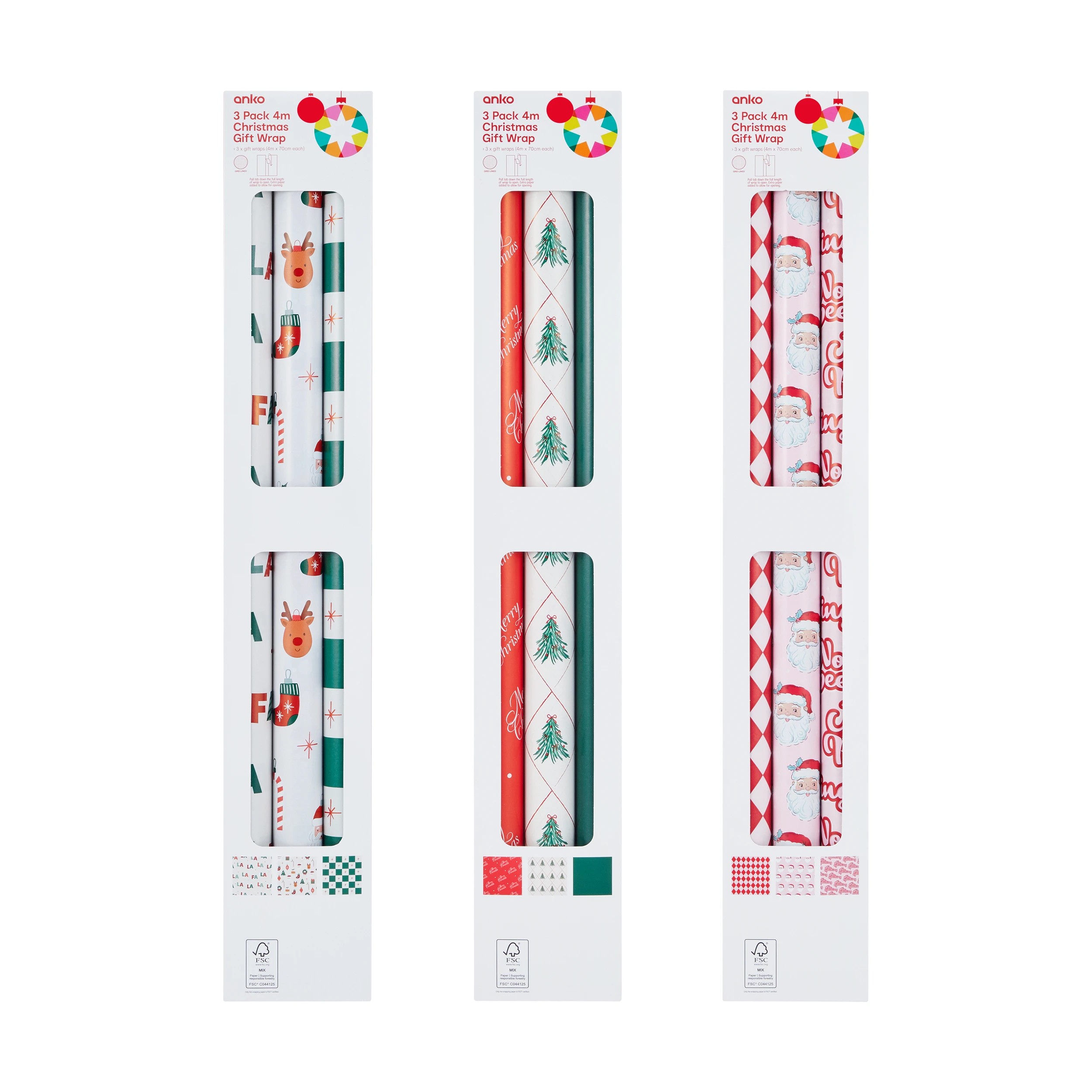 1 3 Pack 4m Christmas Gift Wrap - Assorted, 1 of 5