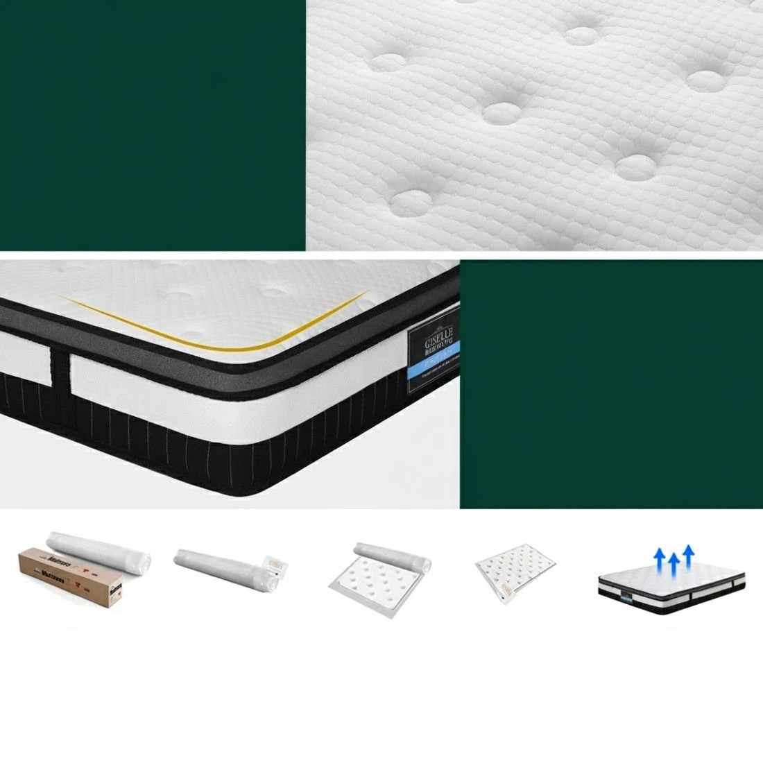 6 Giselle Bedding 30cm Mattress Medium Firm Euro Top Pocket Spring Hybrid - King Bed - White, 6 of 7