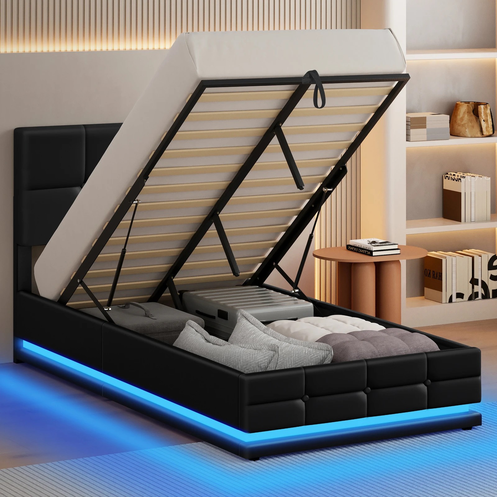 4 Alfordson Bed Frame King Single Platform RGB LED Gas Lift Base Storage - Black, 4 of 10