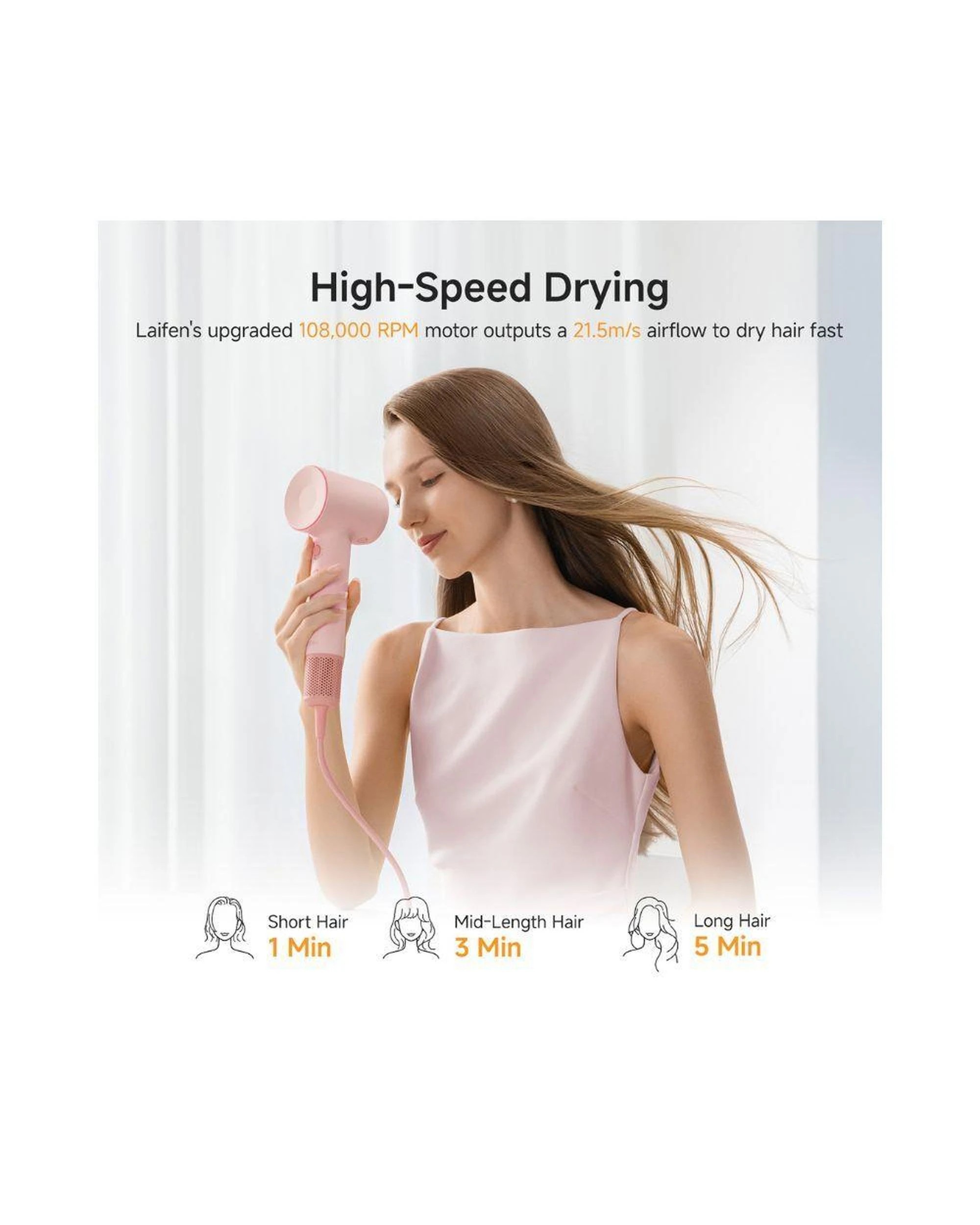 5 Laifen SE2 Hair Dryer Pink High Speed Quiet 10 Settings 200M Ions Child Mode Nozzles 25m Cable, 5 of 10