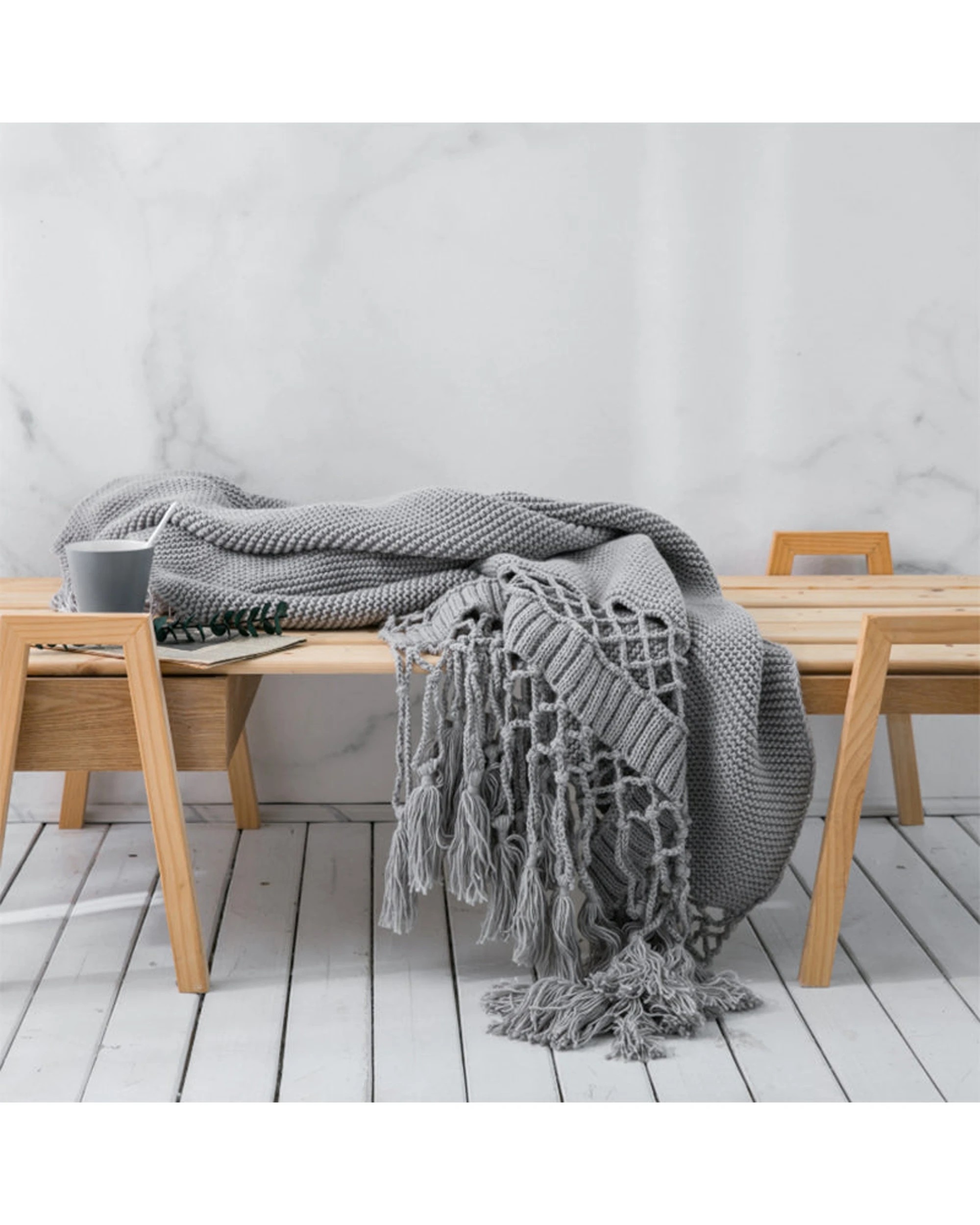 2 Cotton More Knitted Acrylic Blanket Bed Sofa Tassel Throw Rug Blanket 125x180cm Smoke - Grey, 2 of 4