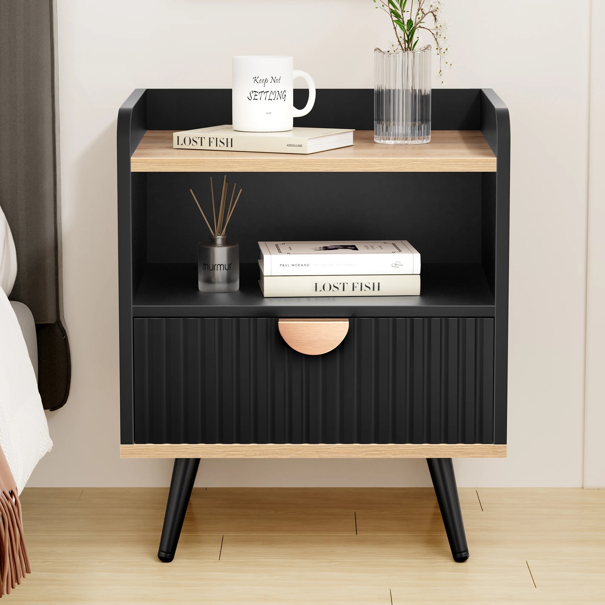 3 Alfordson 2x Alfordson Bedside Table with Drawer - Black, 3 of 9