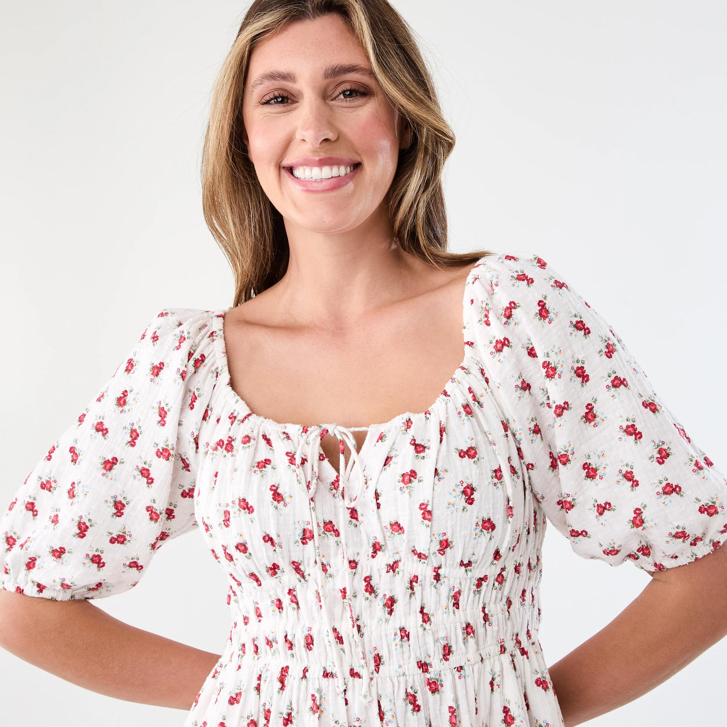 4 Short Puff Sleeve Mini Dress Rose Ditsy, 4 of 9