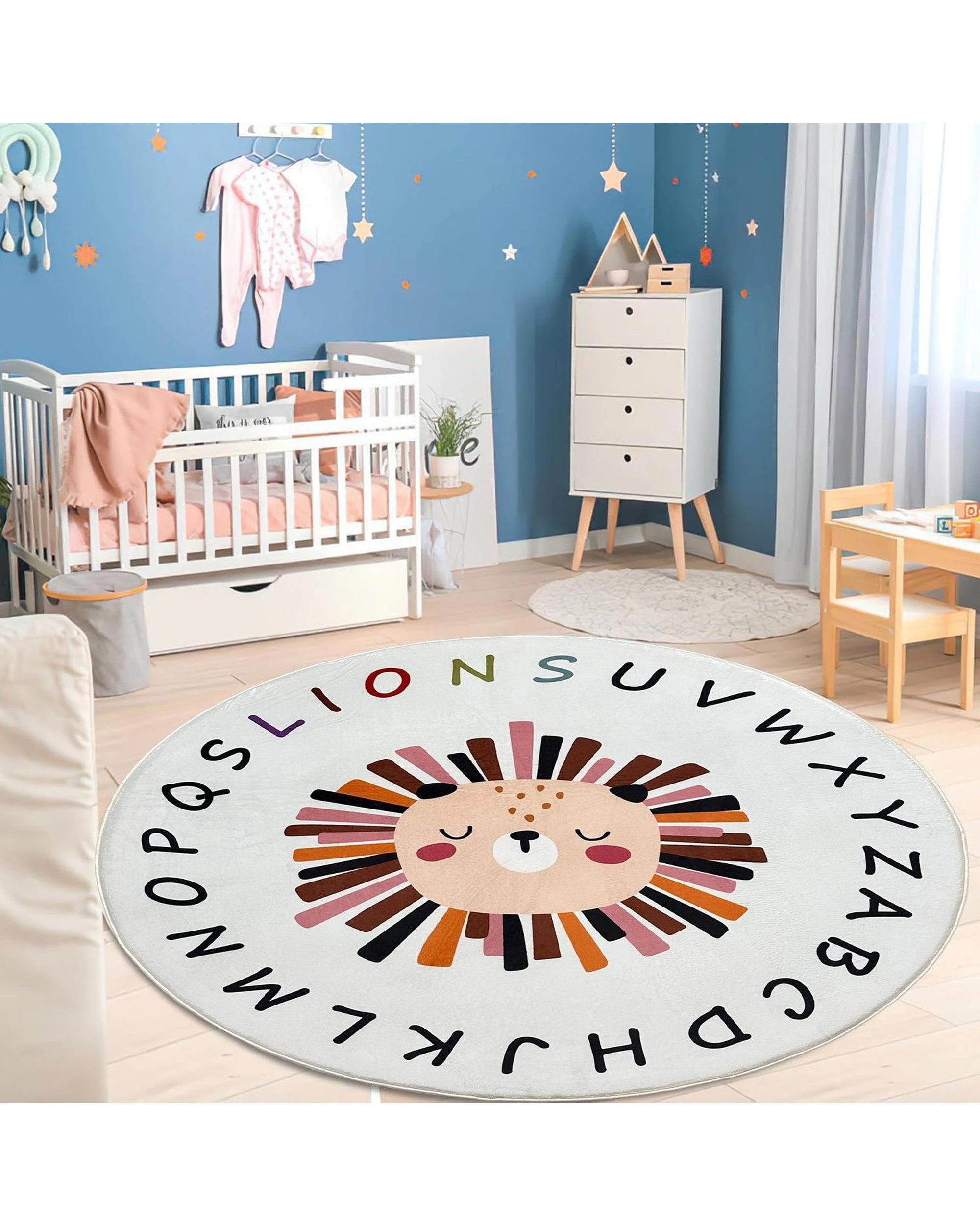 3 La Grace Home Ultra Soft Plush Kids Modern Alphabet Round Rug - 160x160cm, 3 of 3