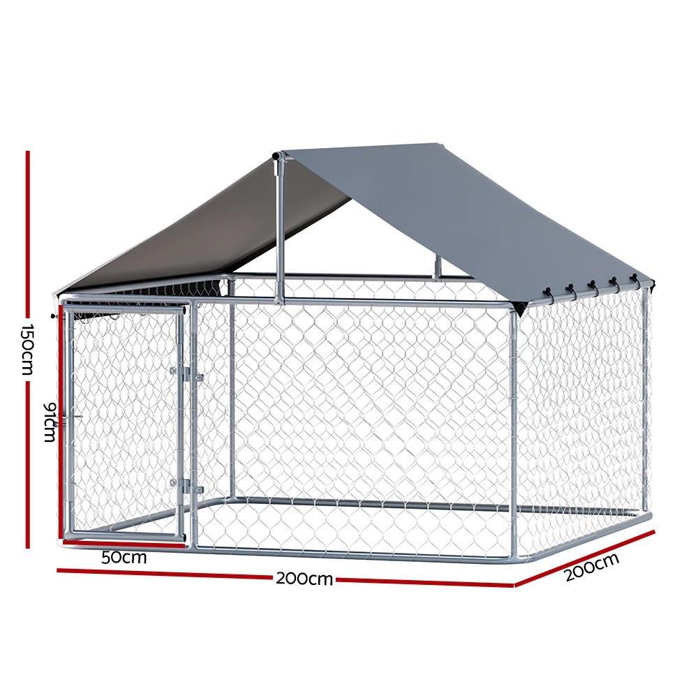 2 i.Pet Dog Kennel Large House XL Pet Run Cage Puppy Outdoor Enclosure With Roof - Silver, 2 of 6