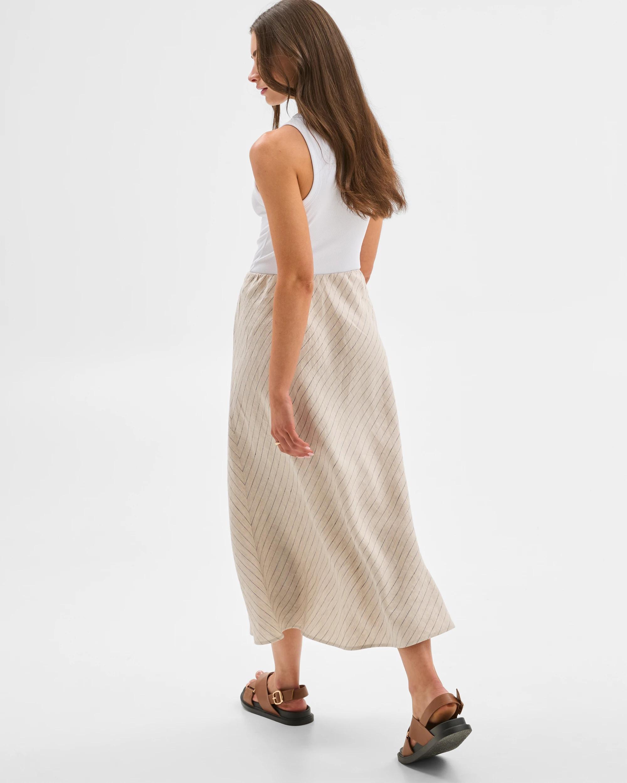 6 Target Petites European Linen Bias Maxi Skirt FLAX/INDIGO, 6 of 6