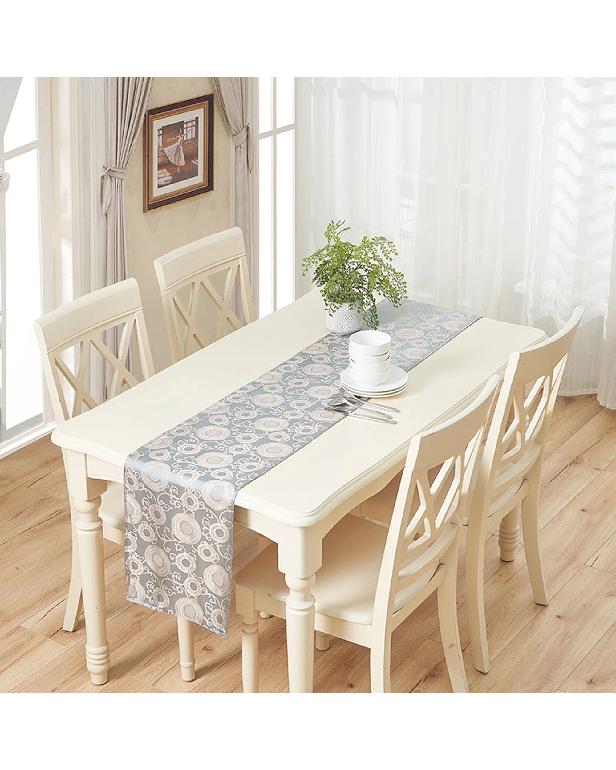 3 Cotton More Premium Sateen Jacquard Dining Table Runner - Pattern, 3 of 7