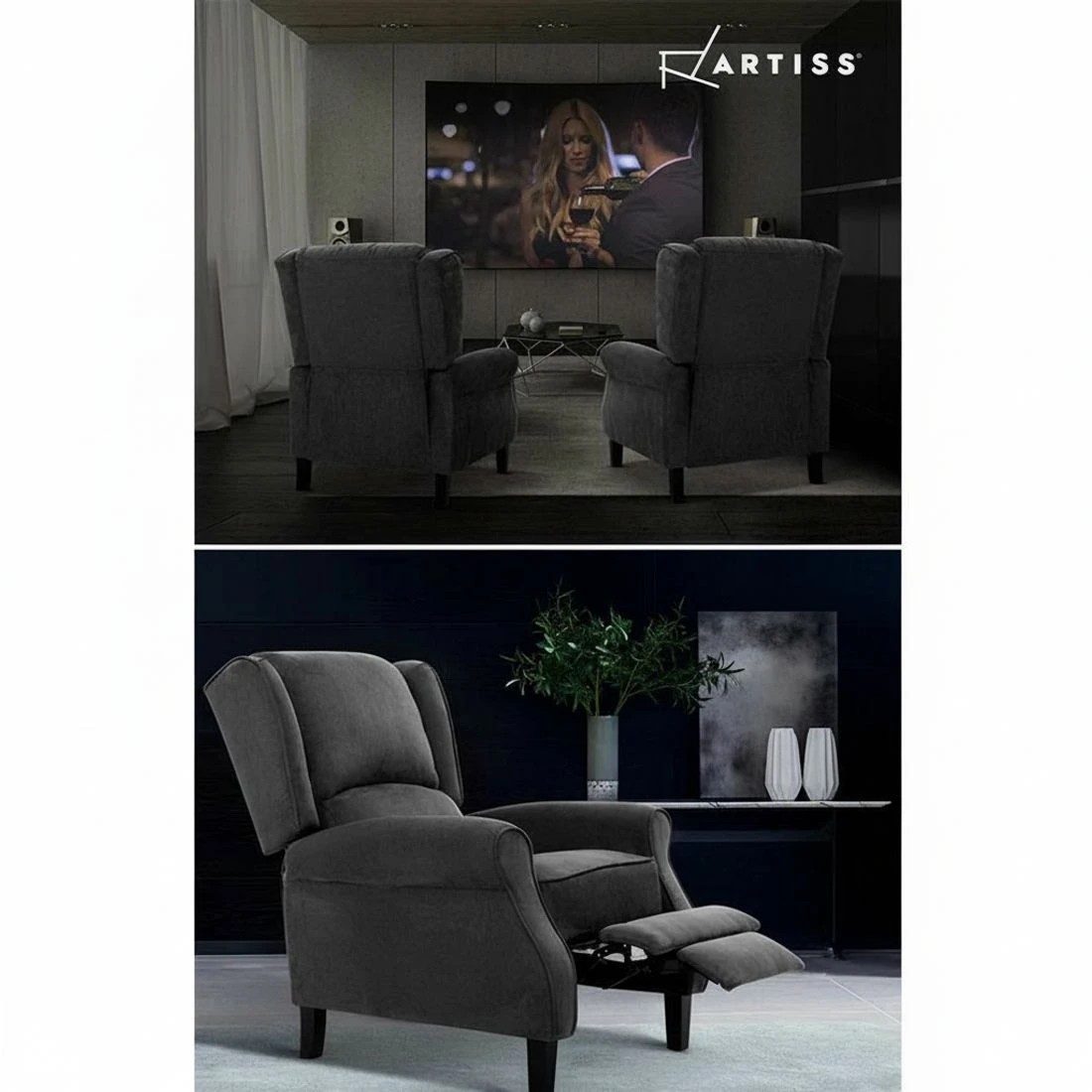 6 Artiss Recliner Chair Adjustable Sofa Lounge Soft Suede Armchair Couch Charcoal - Grey, 6 of 7