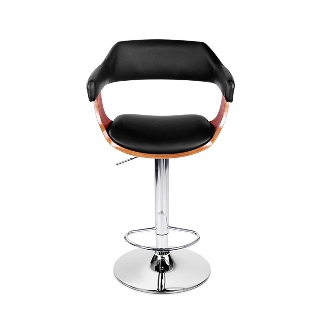 4 Artiss 1x Bar Stools Gas Lift Leather w/Armrest - Black, 4 of 8