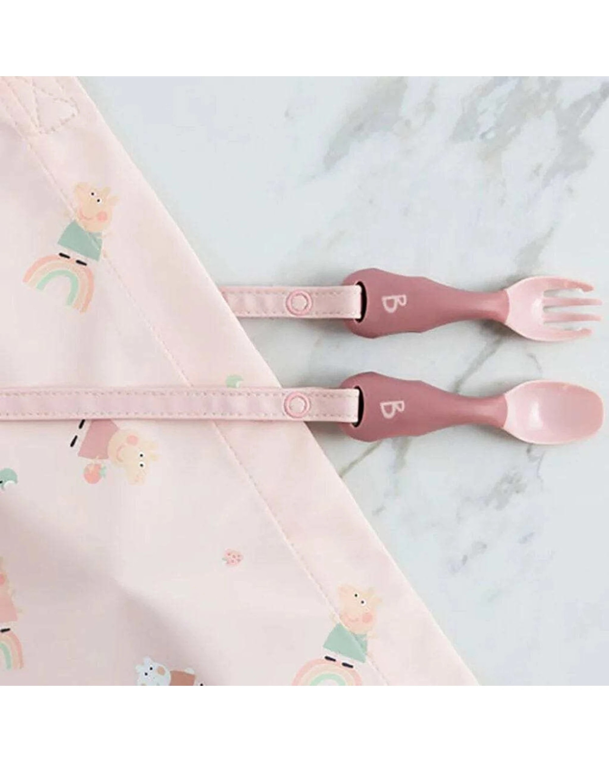 2 Bibado Attachable Weaning Baby Cutlery Easy Grip No Drop System - Pink, 2 of 3