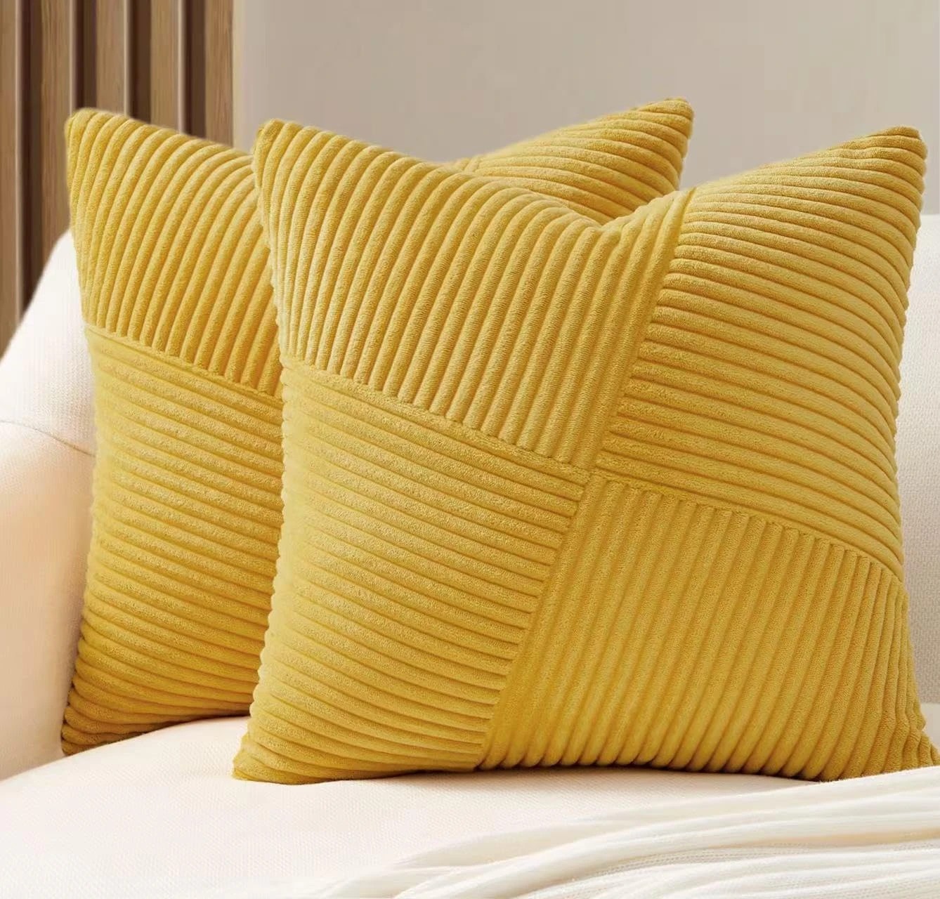 1 Gioia Casa 2-Pack Corduroy Windmill Inspired Cushion Covers 45x45cm - Yellow, 1 of 2