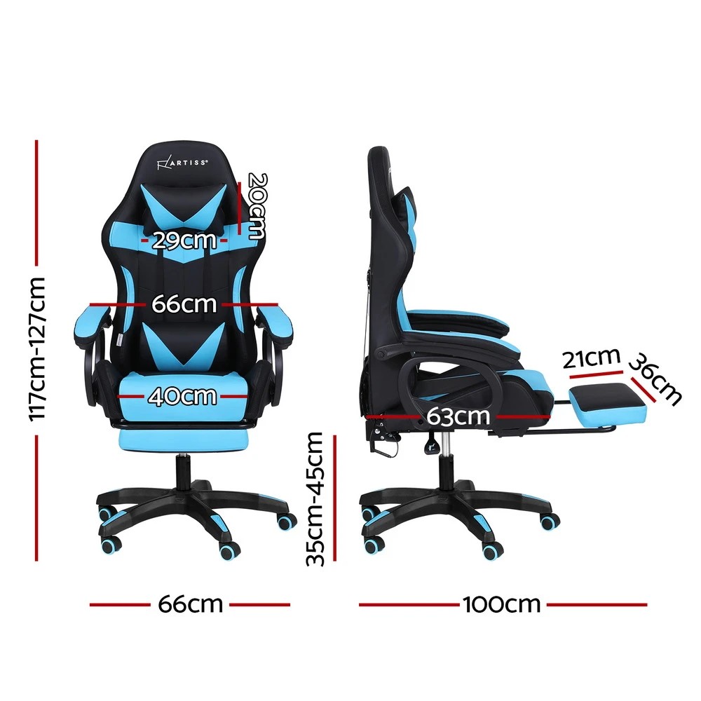 2 Artiss Gaming Office Chair 12 RGB LED Massage Computer Work Seat Footrest Cyan - Multi, 2 of 7