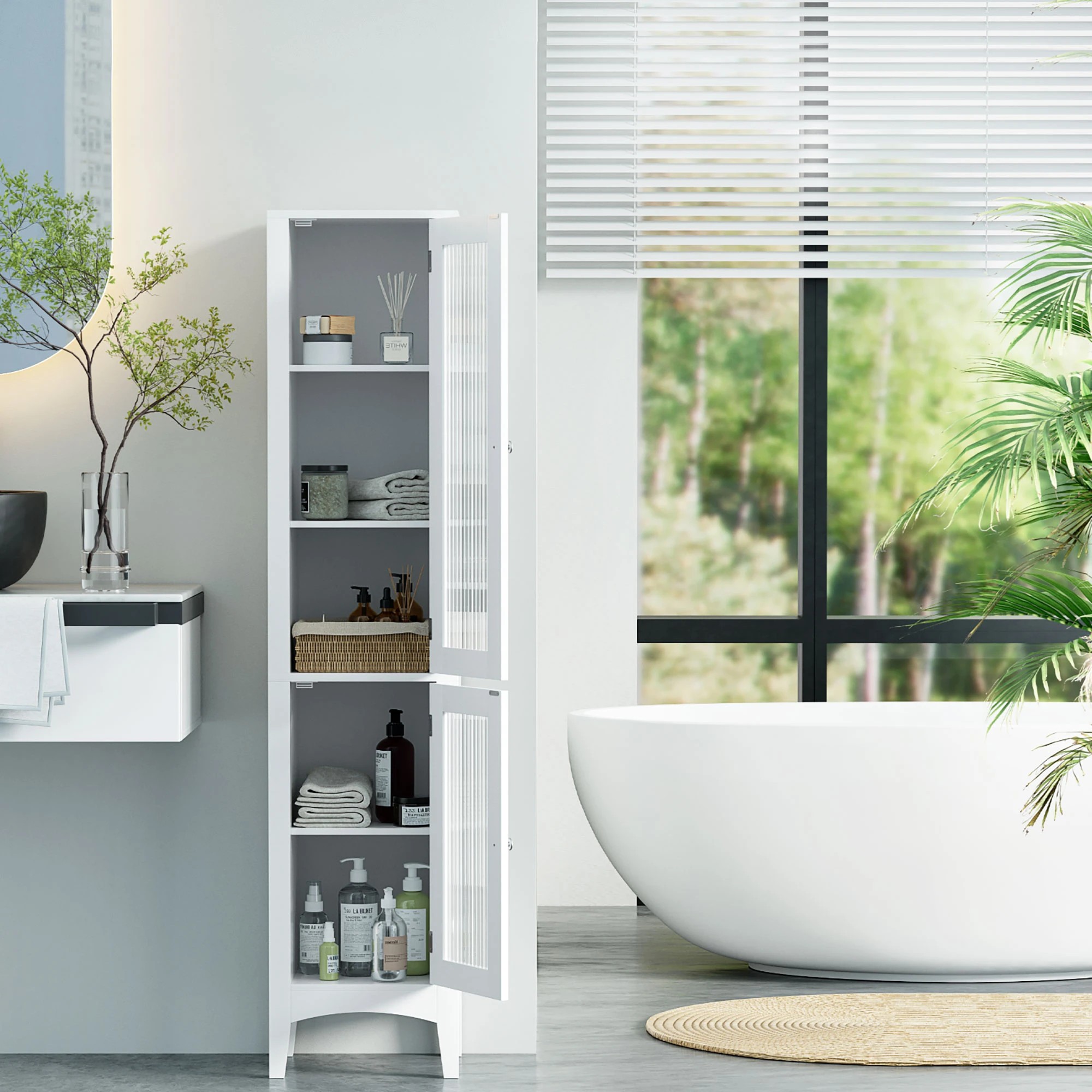 4 Artiss 2X Bathroom Storage Cabinet 160cm Tall Slim Cupboard Toilet Glass Door - White, 4 of 8