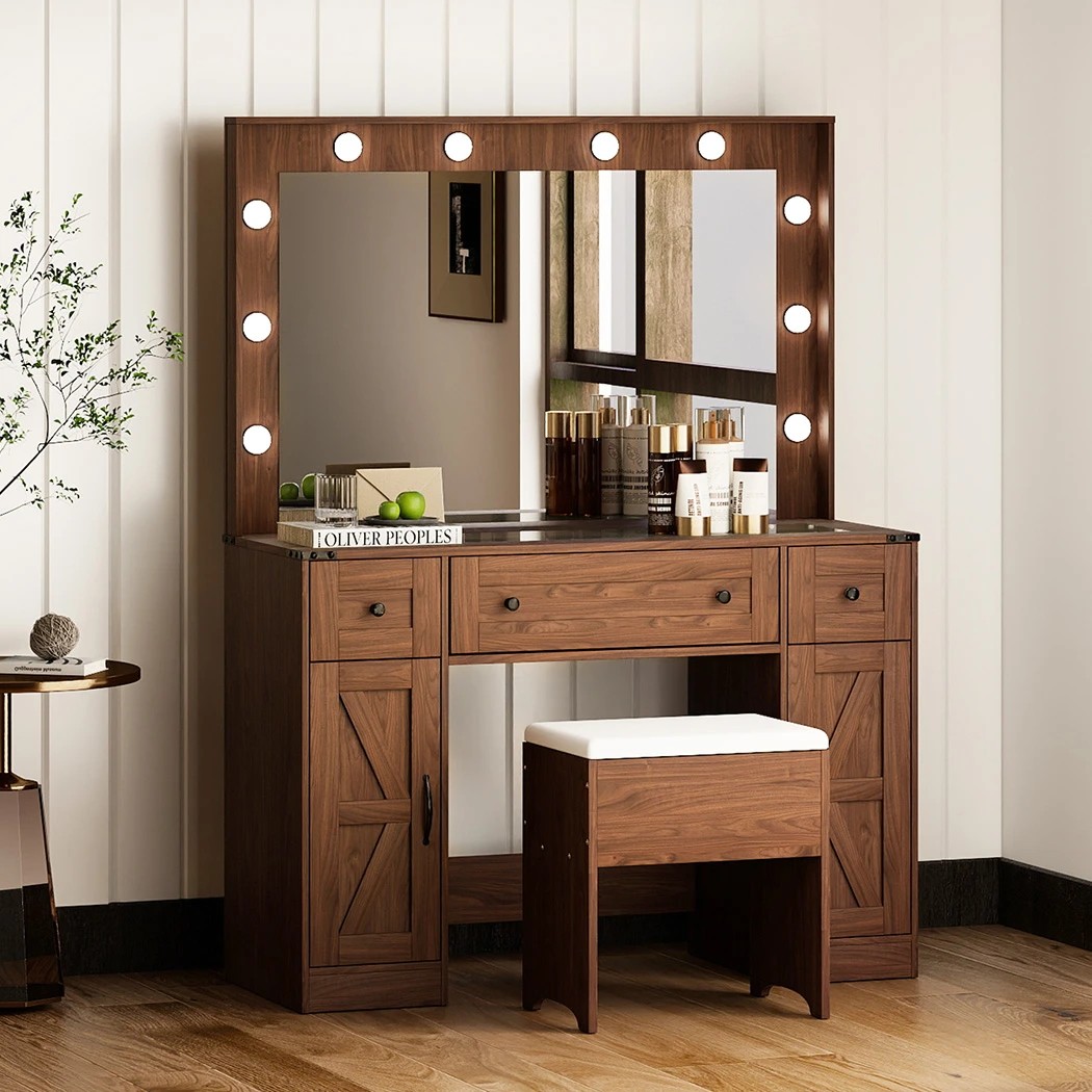 7 Levede Dressing Table with Hollywood Makeup Mirror and Lights Brown, 7 of 8