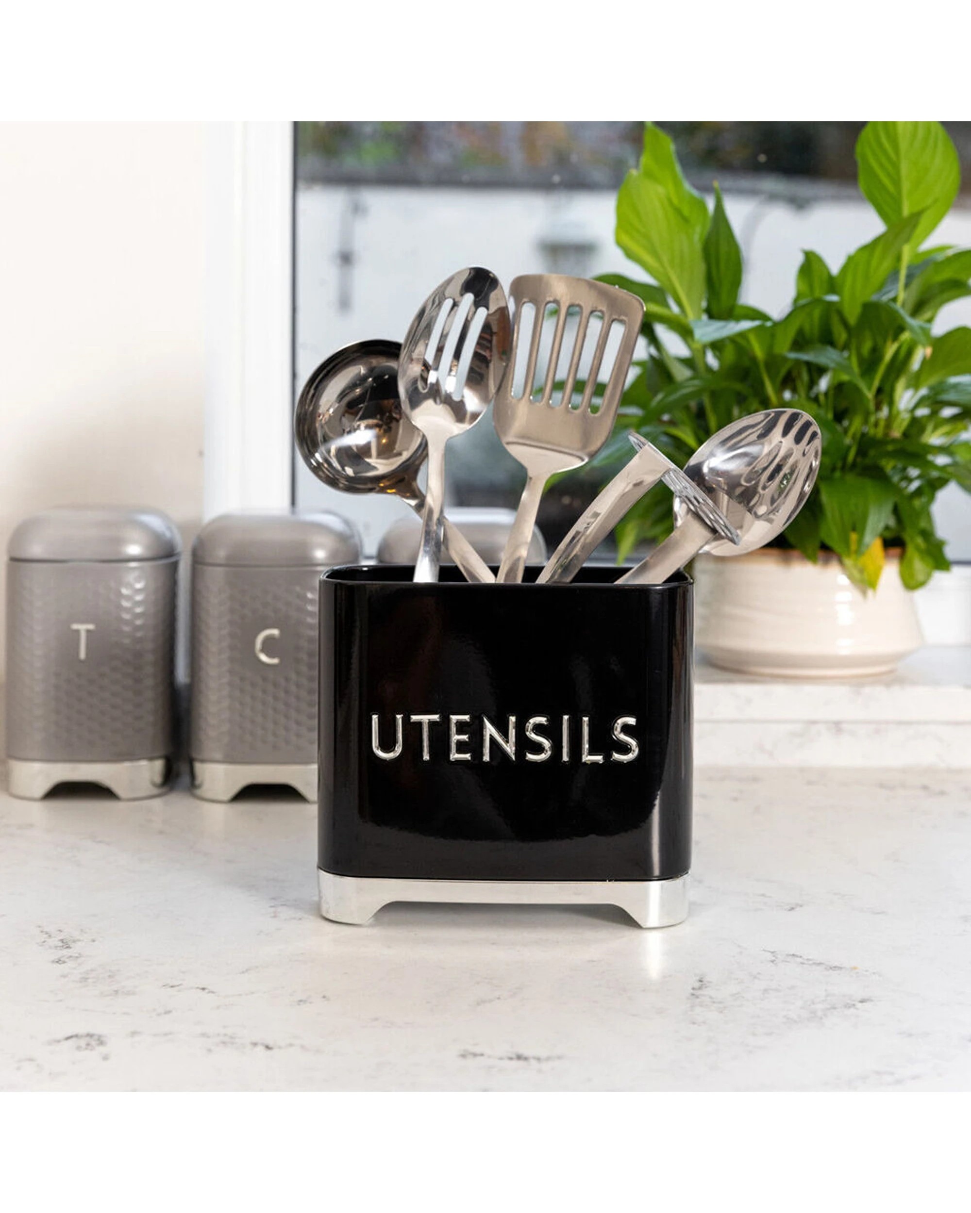 5 Kitchen Craft 2PK Lovello Carbon Steel Utensil Tin Holder Retro Style - Black, 5 of 6