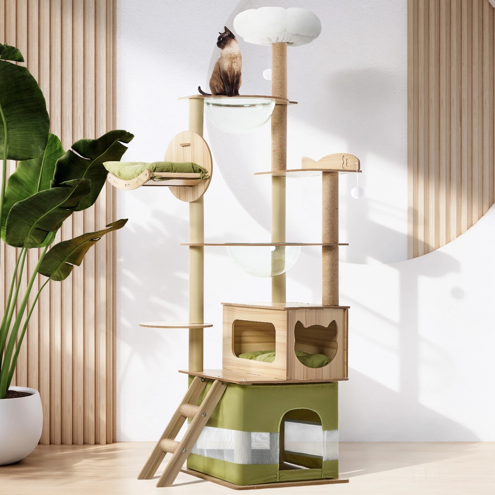 2 Alopet Cat Tree Tower Scratching Post Scratcher 196cm Condo House Bed Furniture
 - natural, 2 of 10