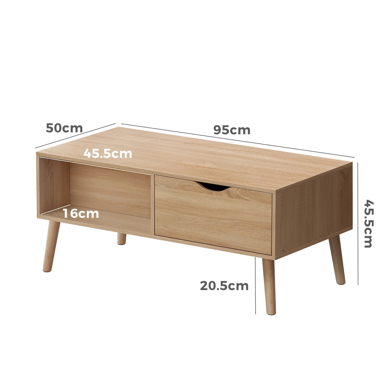 3 Alfordson Coffee Table Storage Tables 2 Drawers Shelf Modern Desk - Oak, 3 of 10