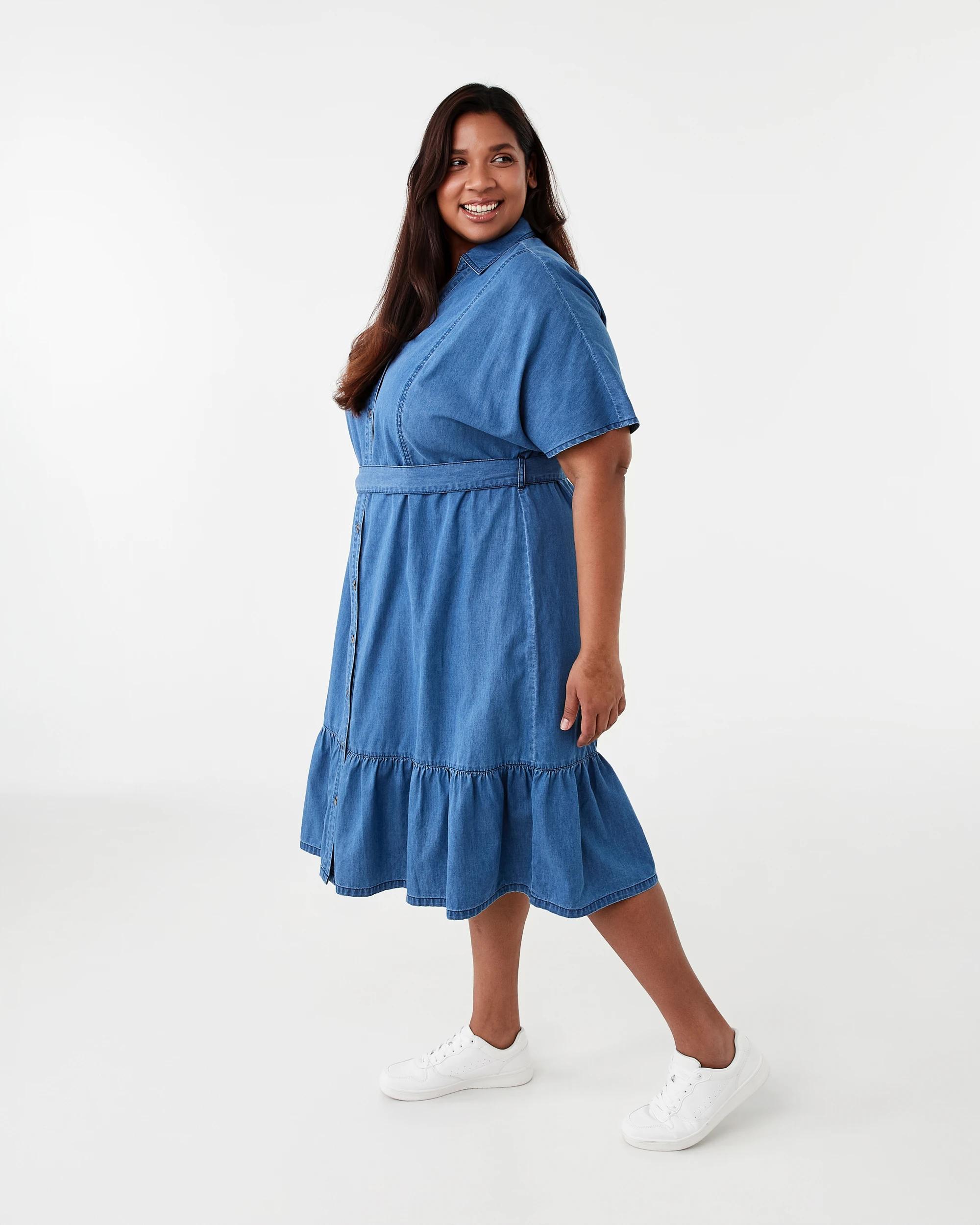 2 Curve Short Sleeve Button Through Midi Dress Blu M Wsh, 2 of 8