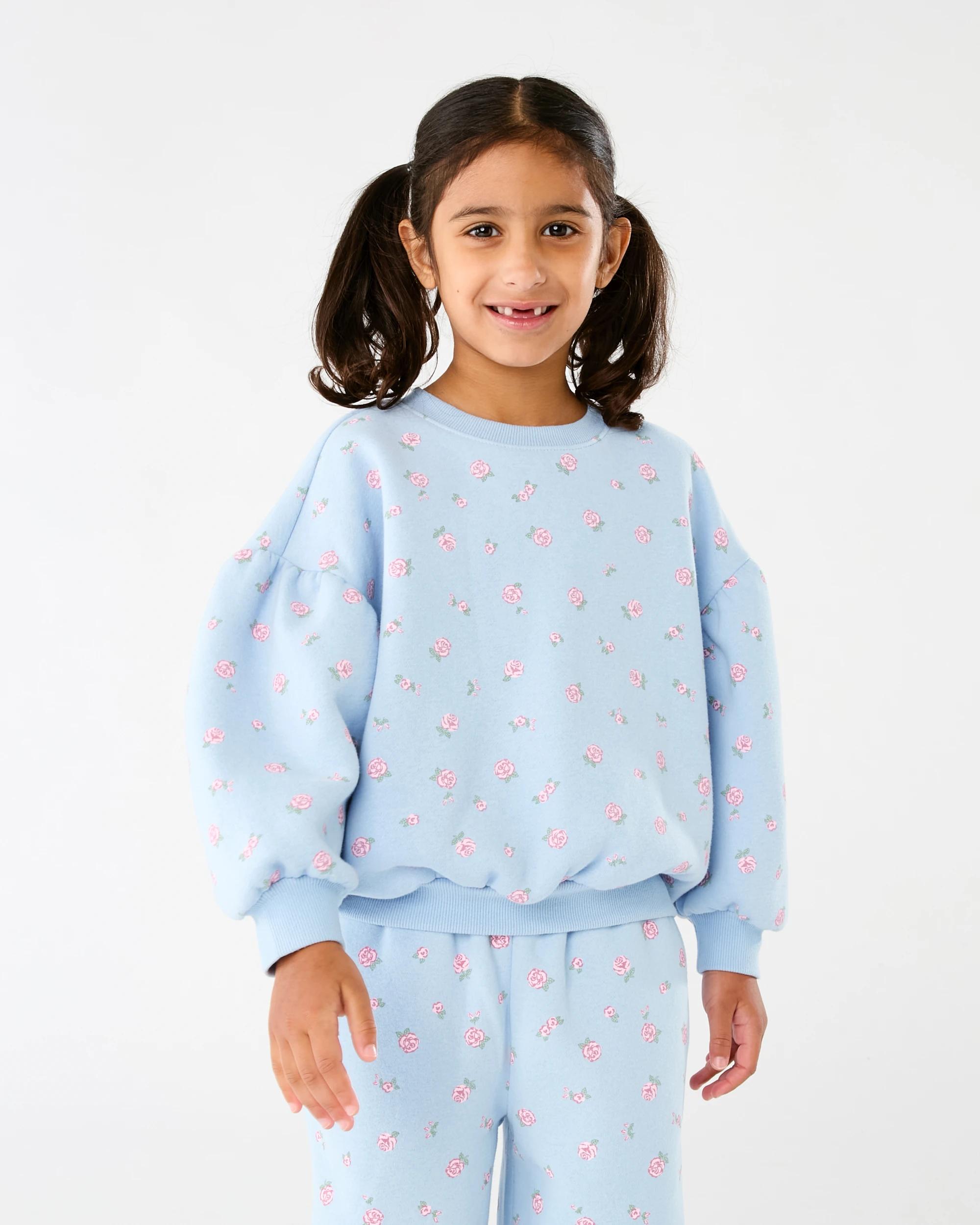 1 Oversized All Over Print Crew Neck Sweatshirt Blu Rose, 1 of 7