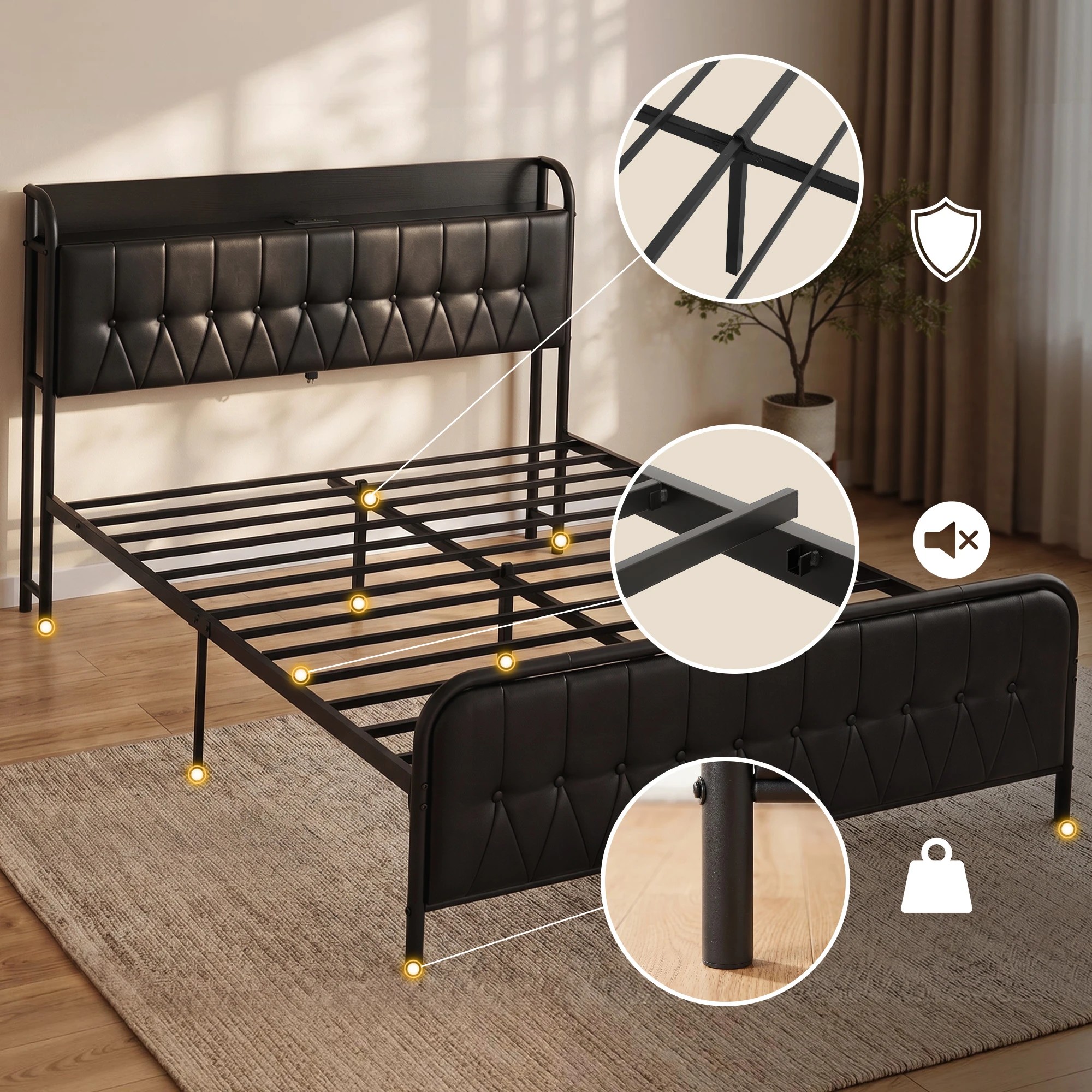8 Artiss Queen Bed Frame with Storage Headboard SAA Certified Charging Station - Black, 8 of 10