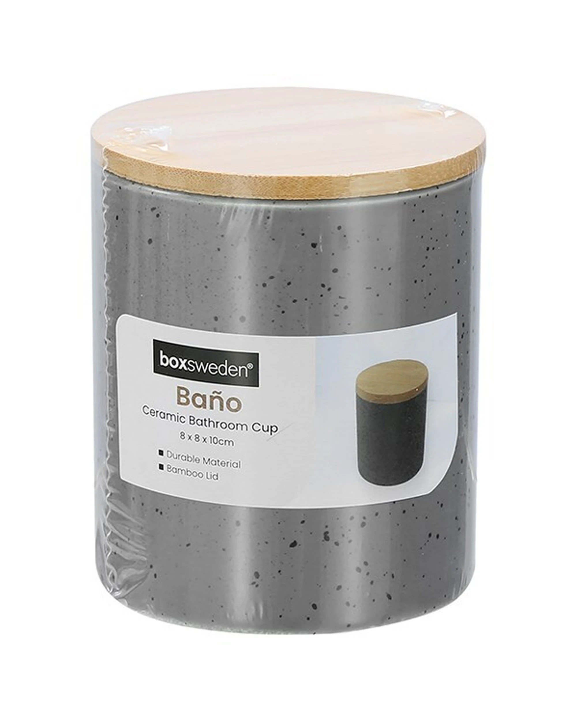 2 Boxsweden Bano Ceramic Bathroom Cup With Bamboo Lid Durable - Grey, 2 of 3