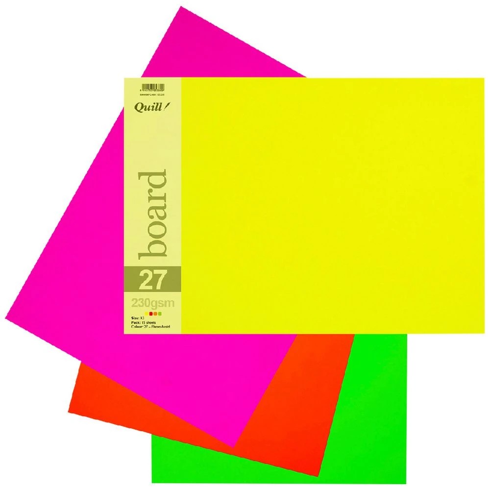 1 Quill A3 230gsm Board Fluoro Assorted 15 Pack, 1 of 1