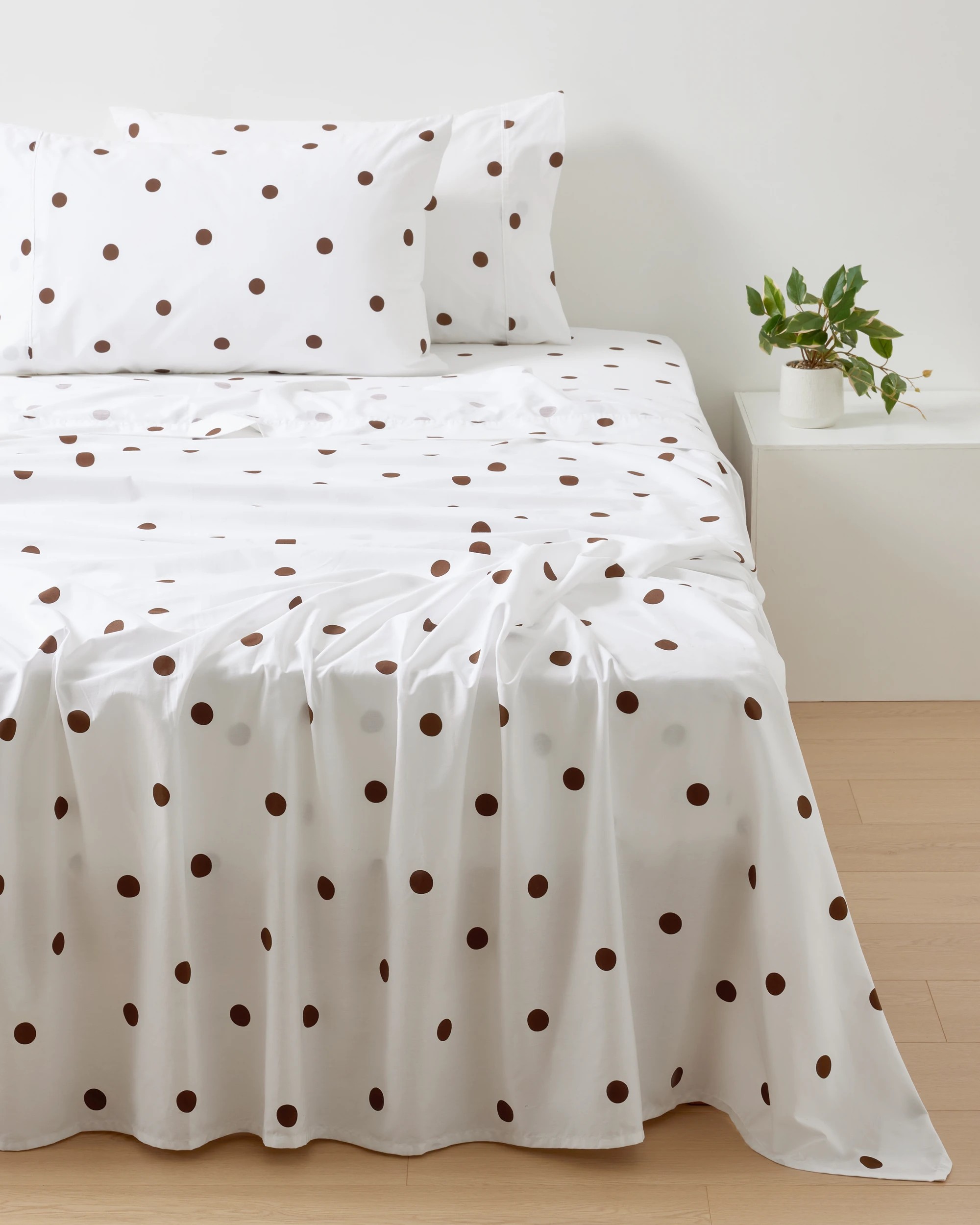 2 250 Thread Count Polka Dot Cotton Sheet Set - Queen Bed, Off White and Chocolate, 2 of 7