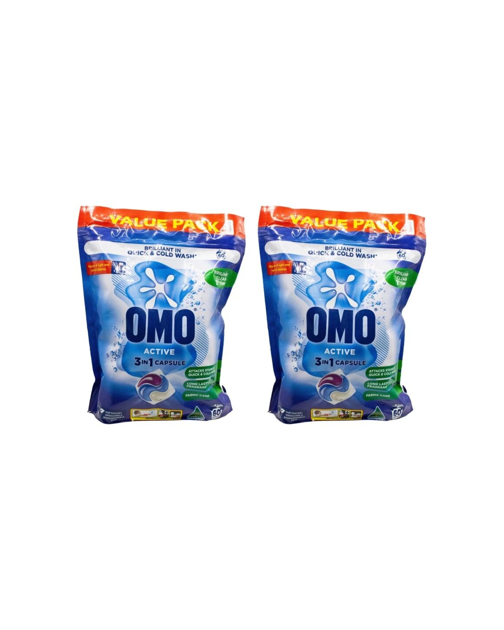 1 OMO 2PK Active 3-in-1 Laundry Capsule Detergent For Cold Washing 60pk - Multi, 1 of 3
