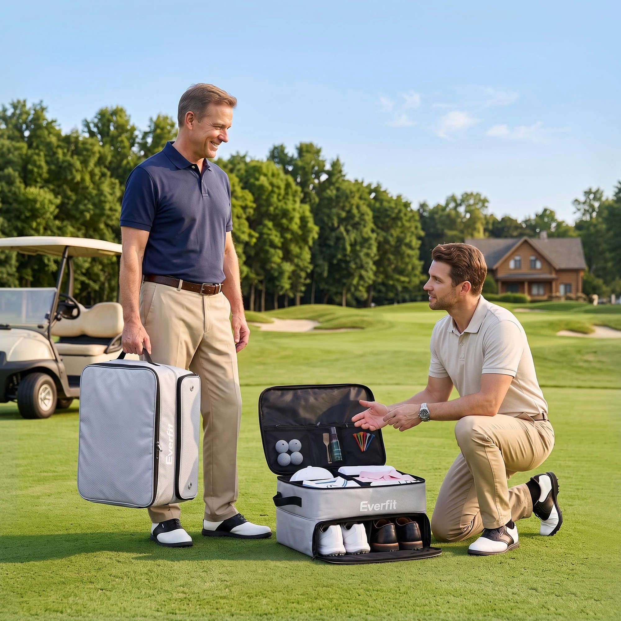 7 Everfit Golf Trunk Organizer for Car, 2-Tier Golf Storage Bag with Ventilated Shoe Compartment - Grey, 7 of 8
