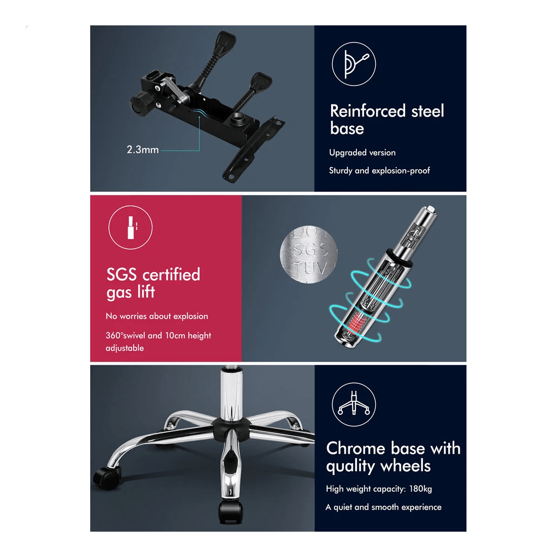 8 Alfordson Massage Office Chair Executive Seat Gaming Recliner Computer Racer - Grey, 8 of 10