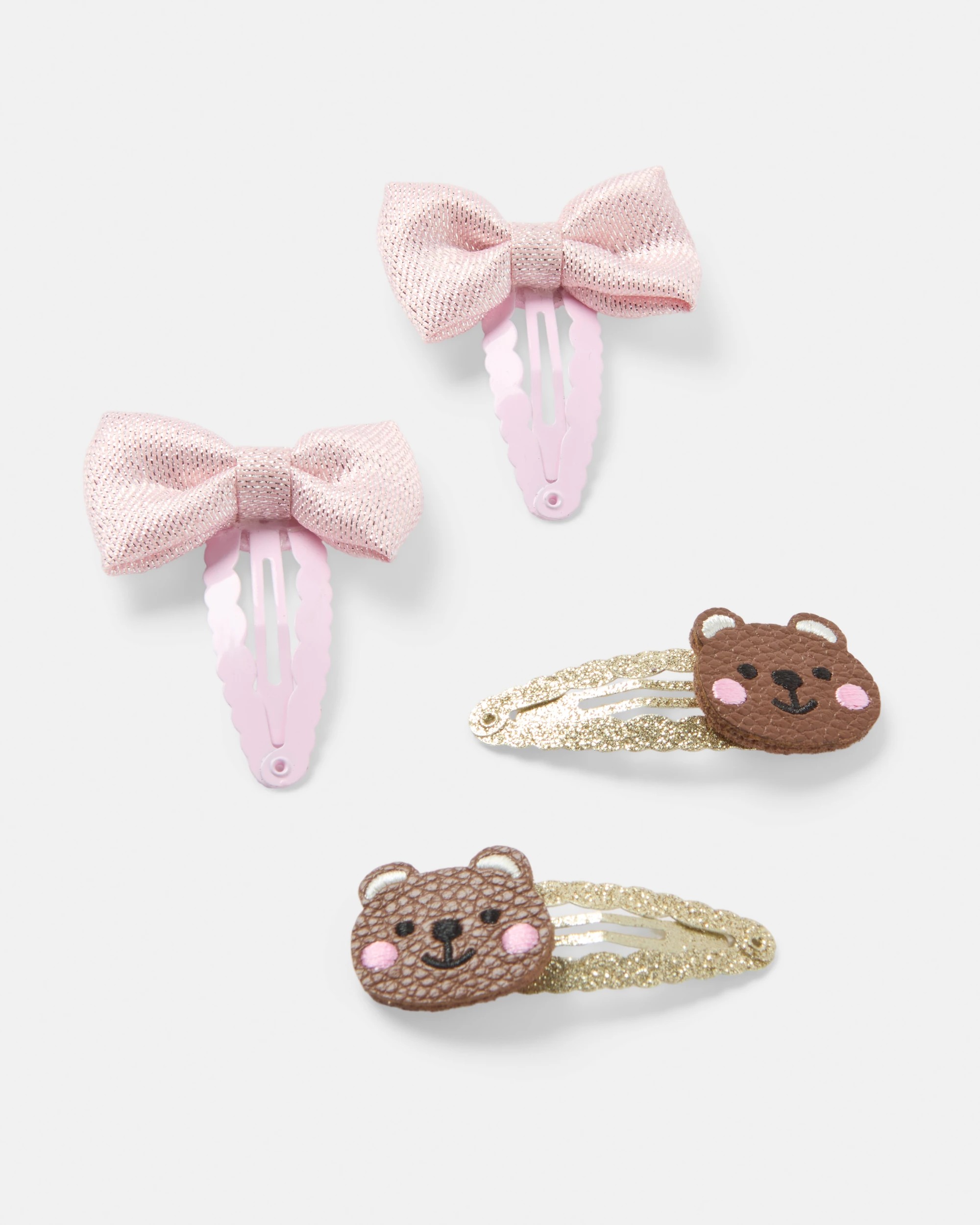 1 4 Pack Bear and Bow Snap Hair Clips, 1 of 3