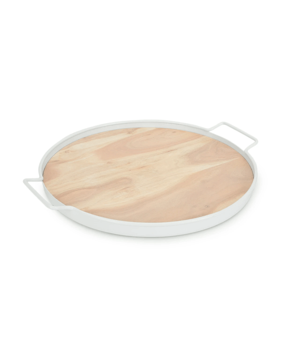 Metal & Acacia Wood Tray with Handles