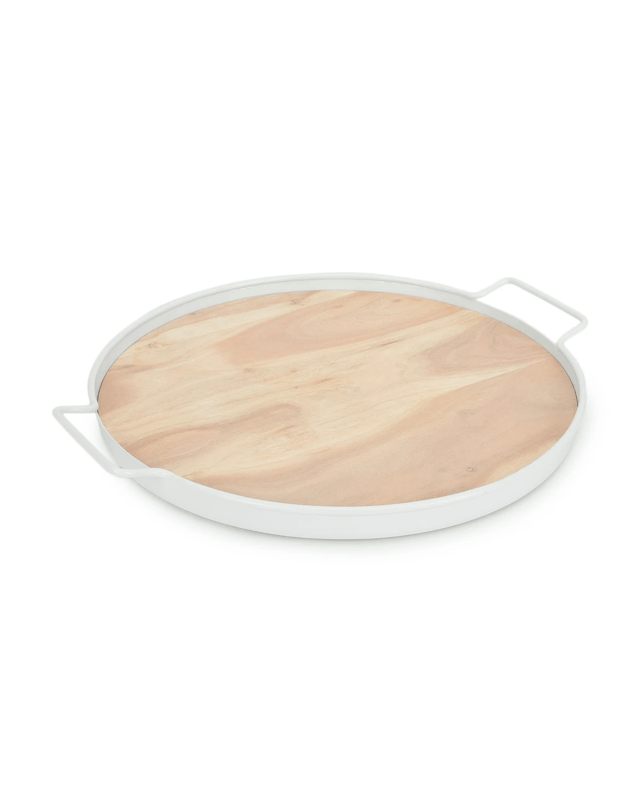 Metal & Acacia Wood Tray with Han