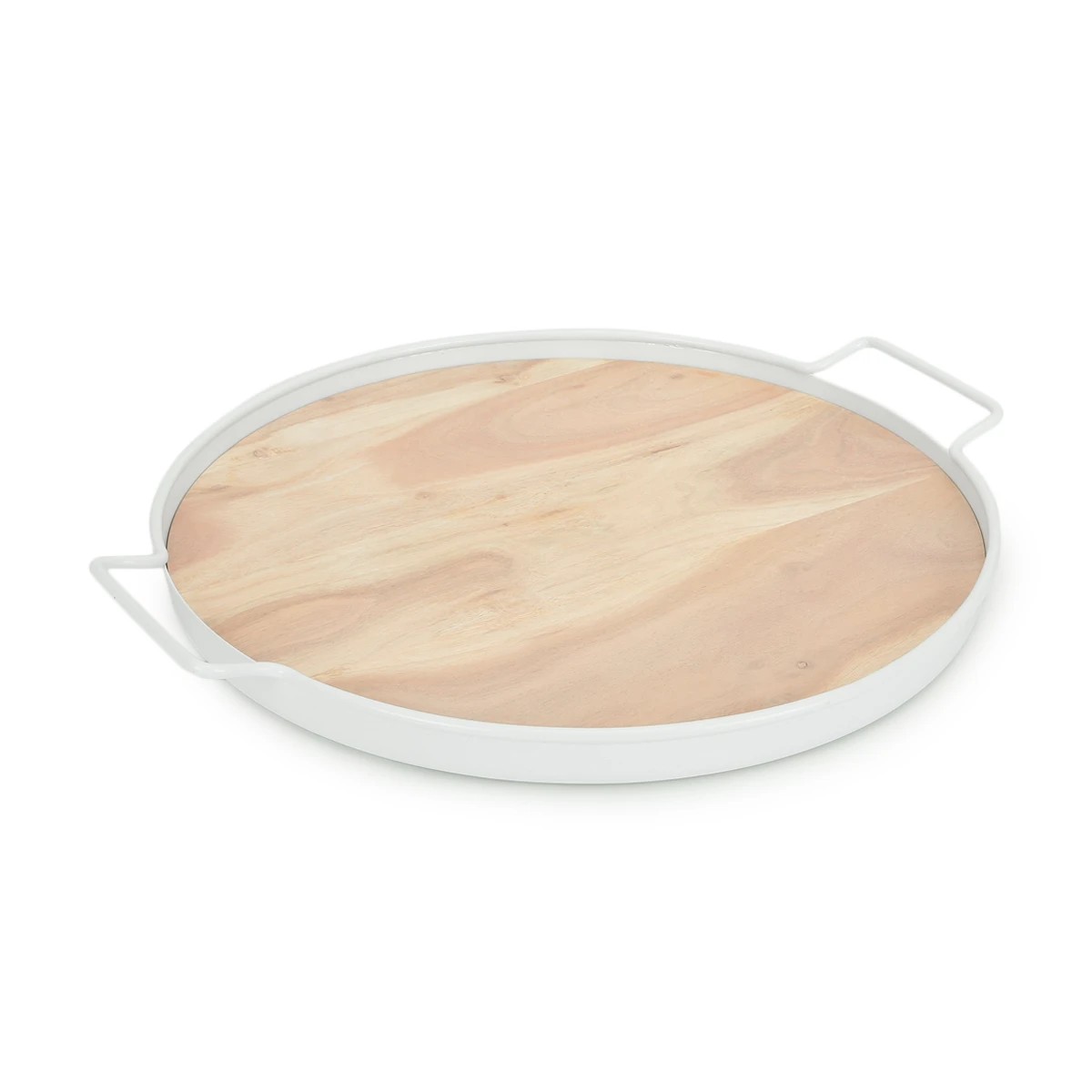 1 Metal & Acacia Wood Tray with Handles, 1 of 5