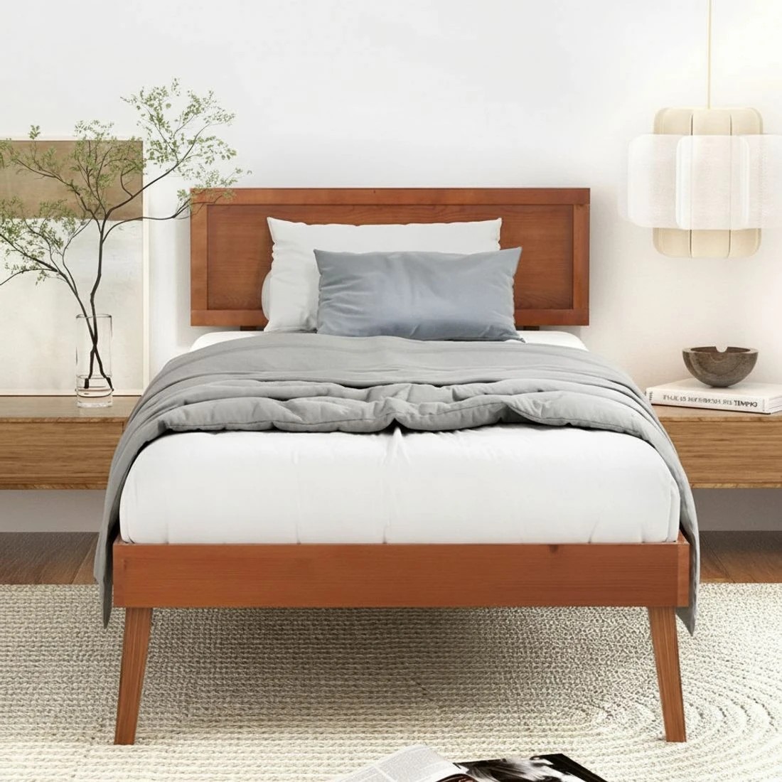 5 Artiss Bed Frame Single Size Wooden Bed Base Walnut - Brown, 5 of 7