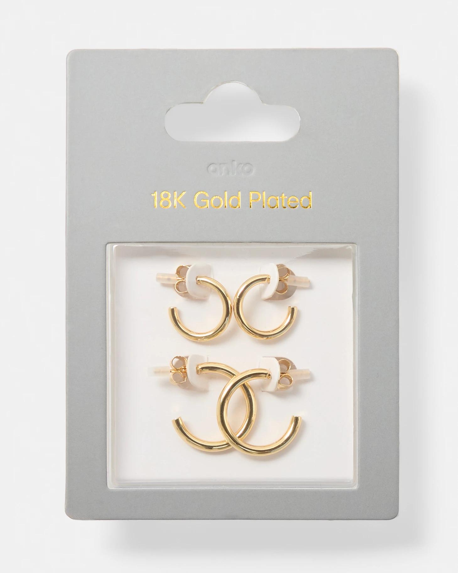 5 2 Pack 18K Gold Plated Hoop Earrings Gold, 5 of 5