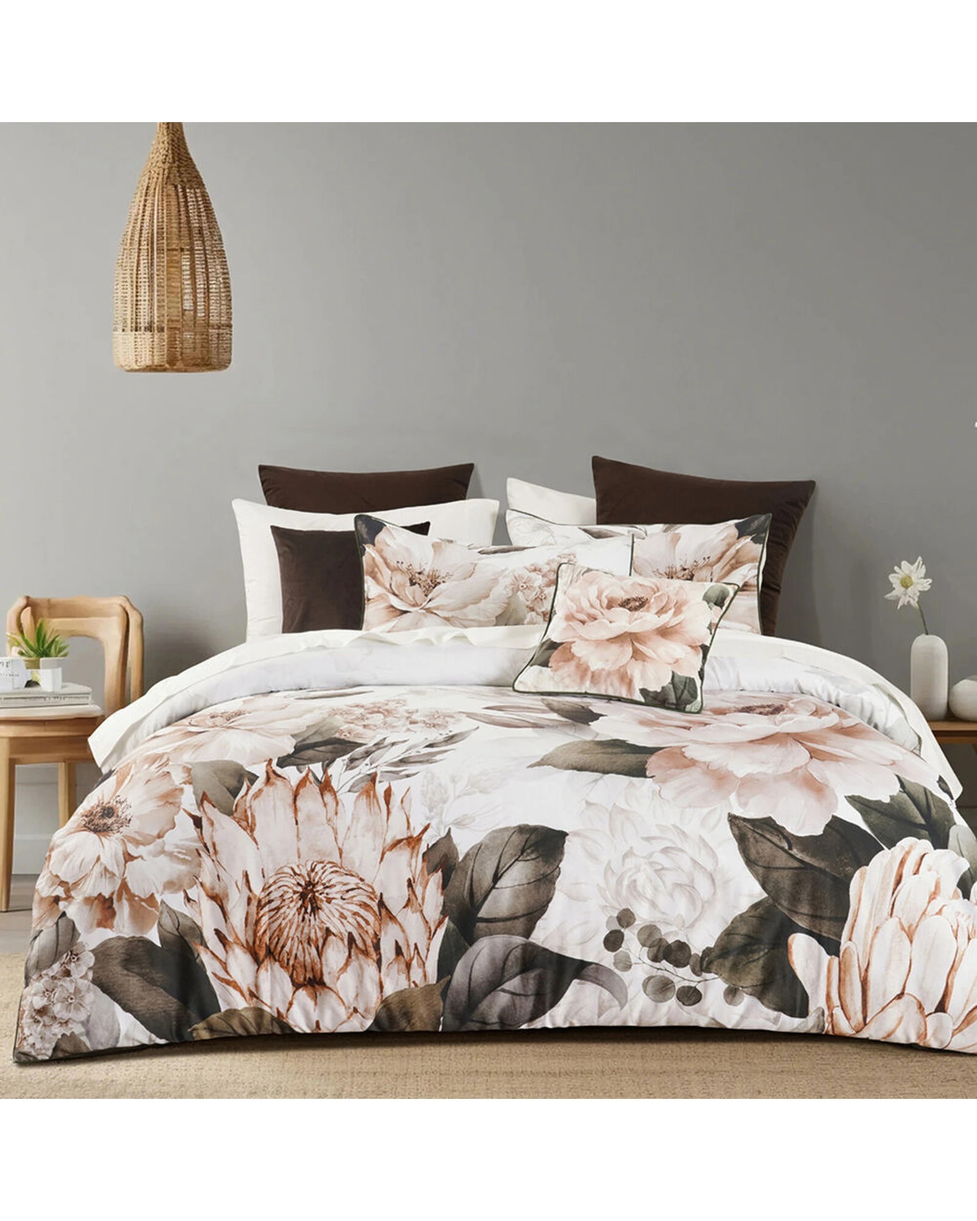1 Bianca Somerset Double Cotton Sateen Quilt Cover Pillowcase Set Floral - White, 1 of 4