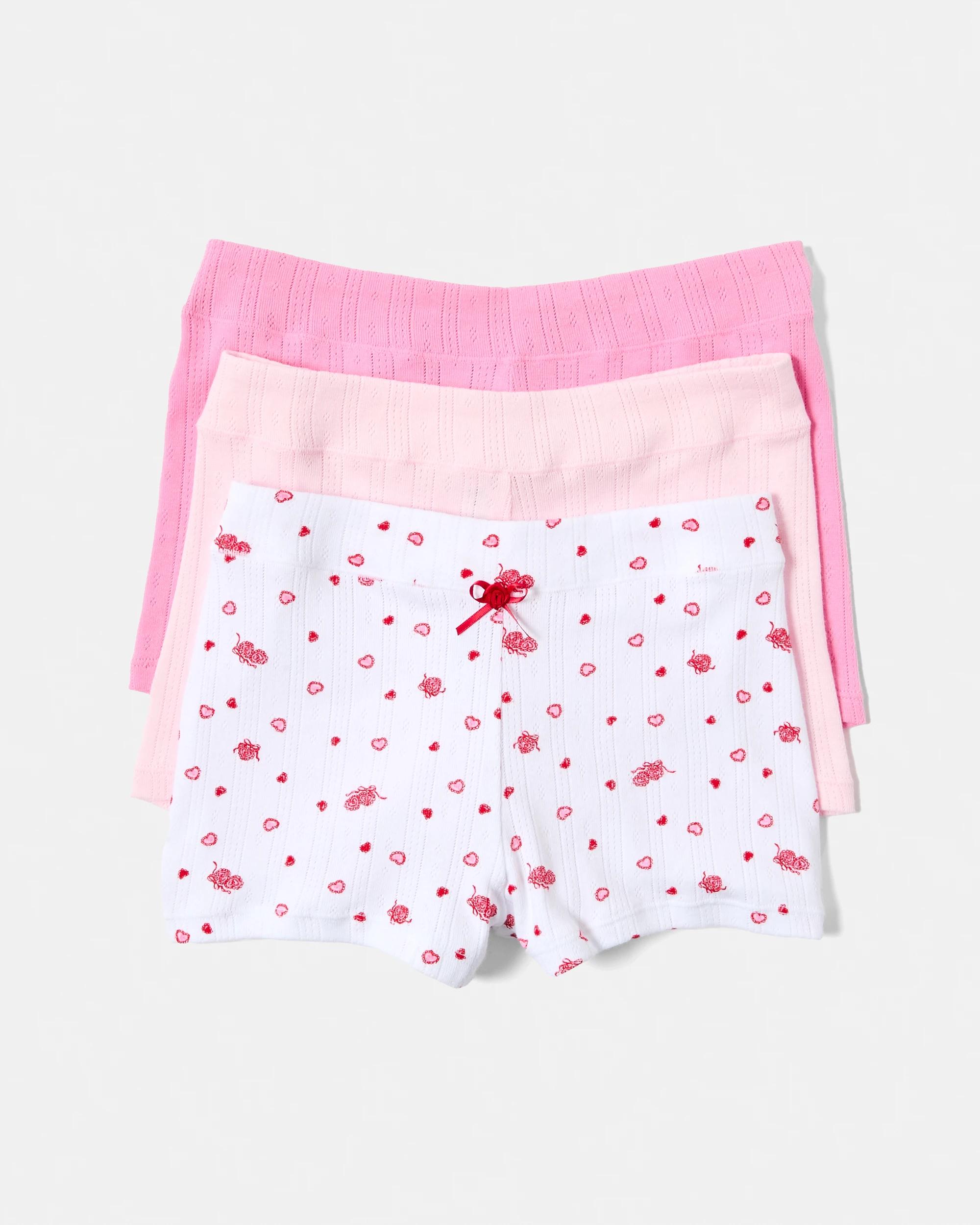 1 3 Pack Pointelle Boyleg Shorties Heart Lock, 1 of 10