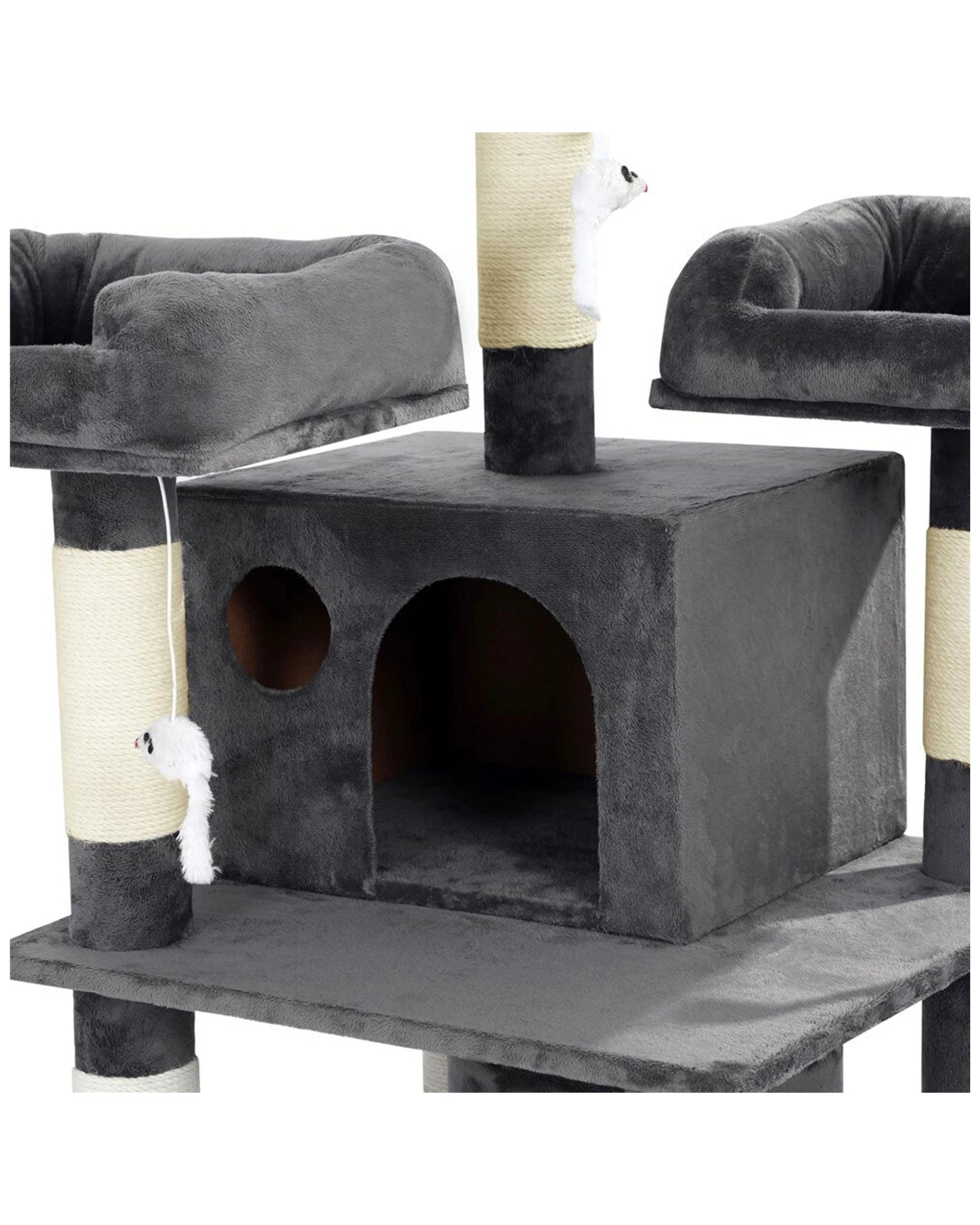 2 Paws And Claws Catsby Kensington Cat House 170x60cm Multi Cat Scratching Post Plush Sisal Covering - Grey, 2 of 5