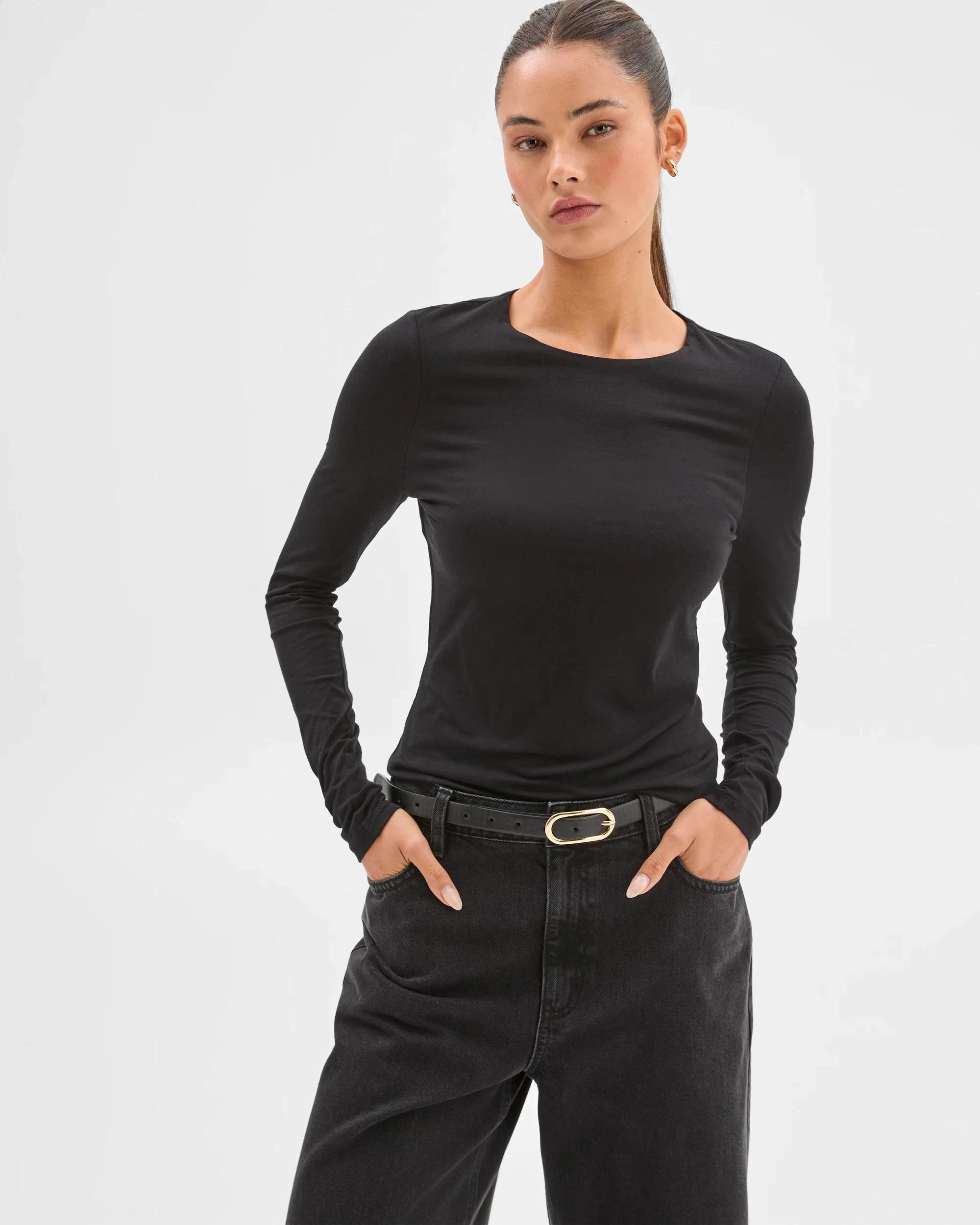 3 Lily Loves Australian Cotton Crew Neck Top BLACK, 3 of 7