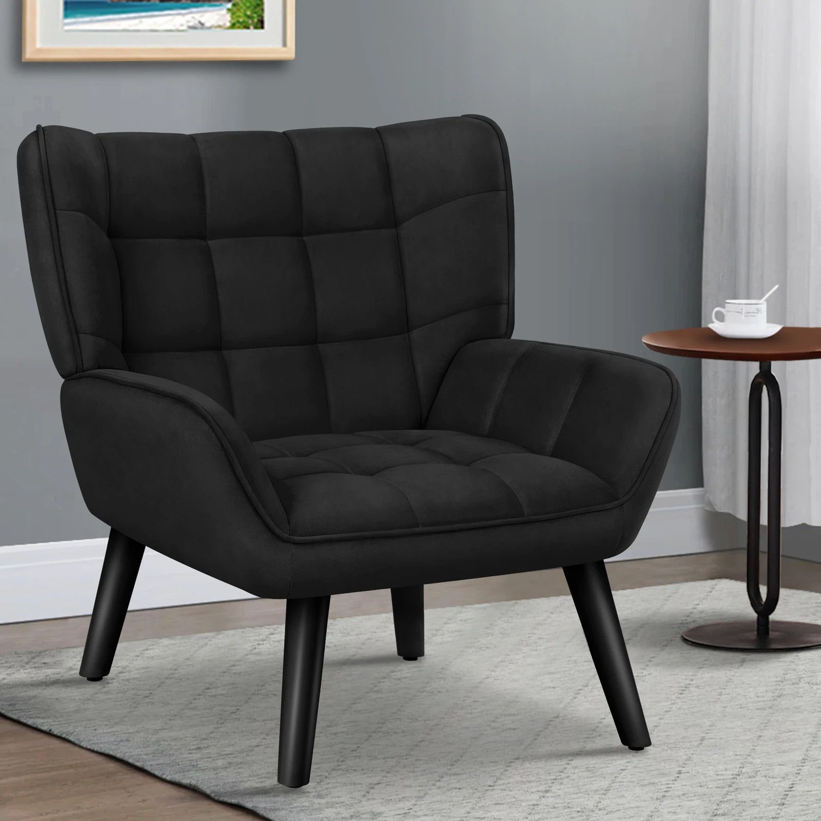 2 Alfordson Armchair Accent Chair Upholstered Lounge Sofa Tub Couch Velvet - Black, 2 of 9