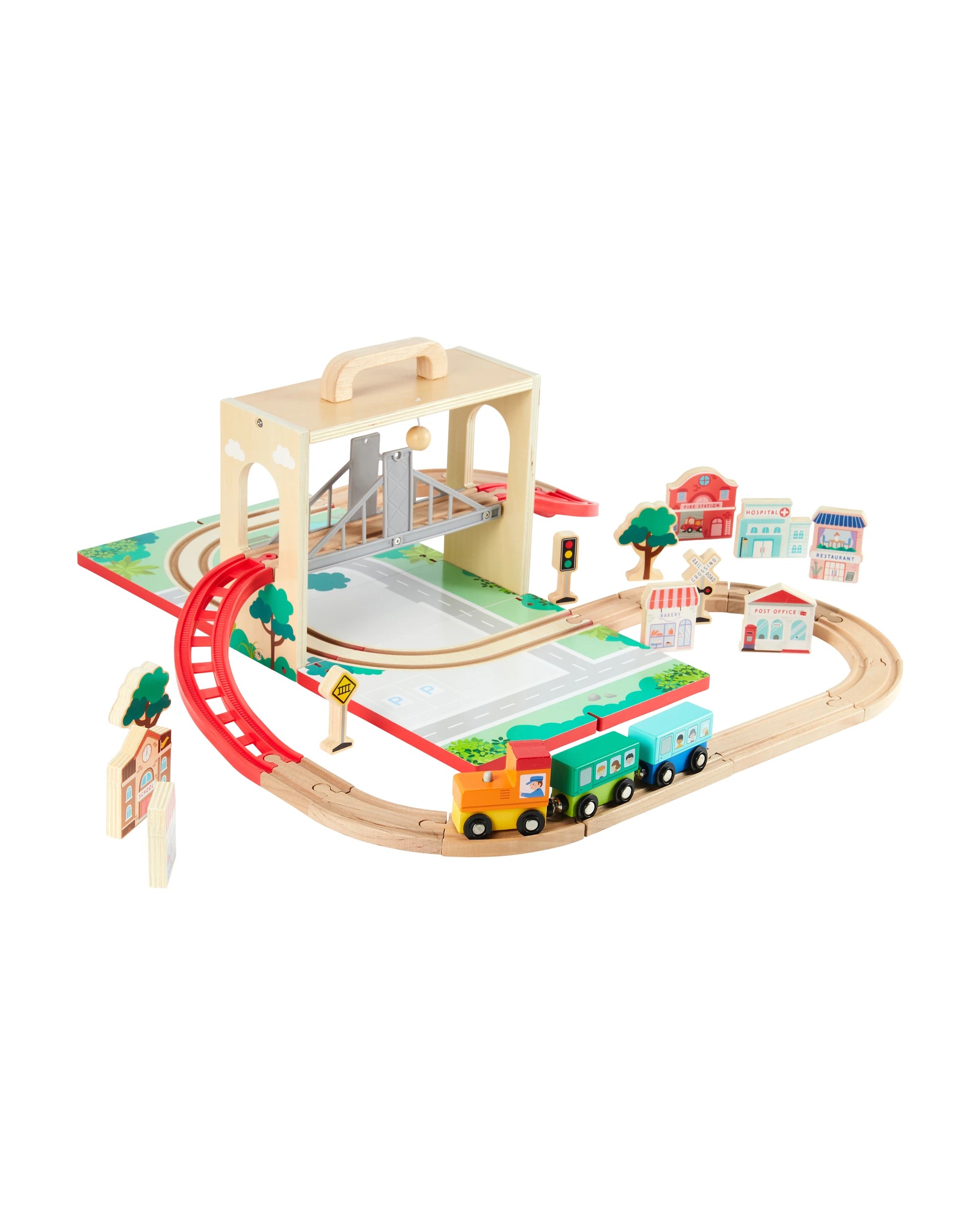 3 32 Piece Wooden Town Train Set with Case, 3 of 9