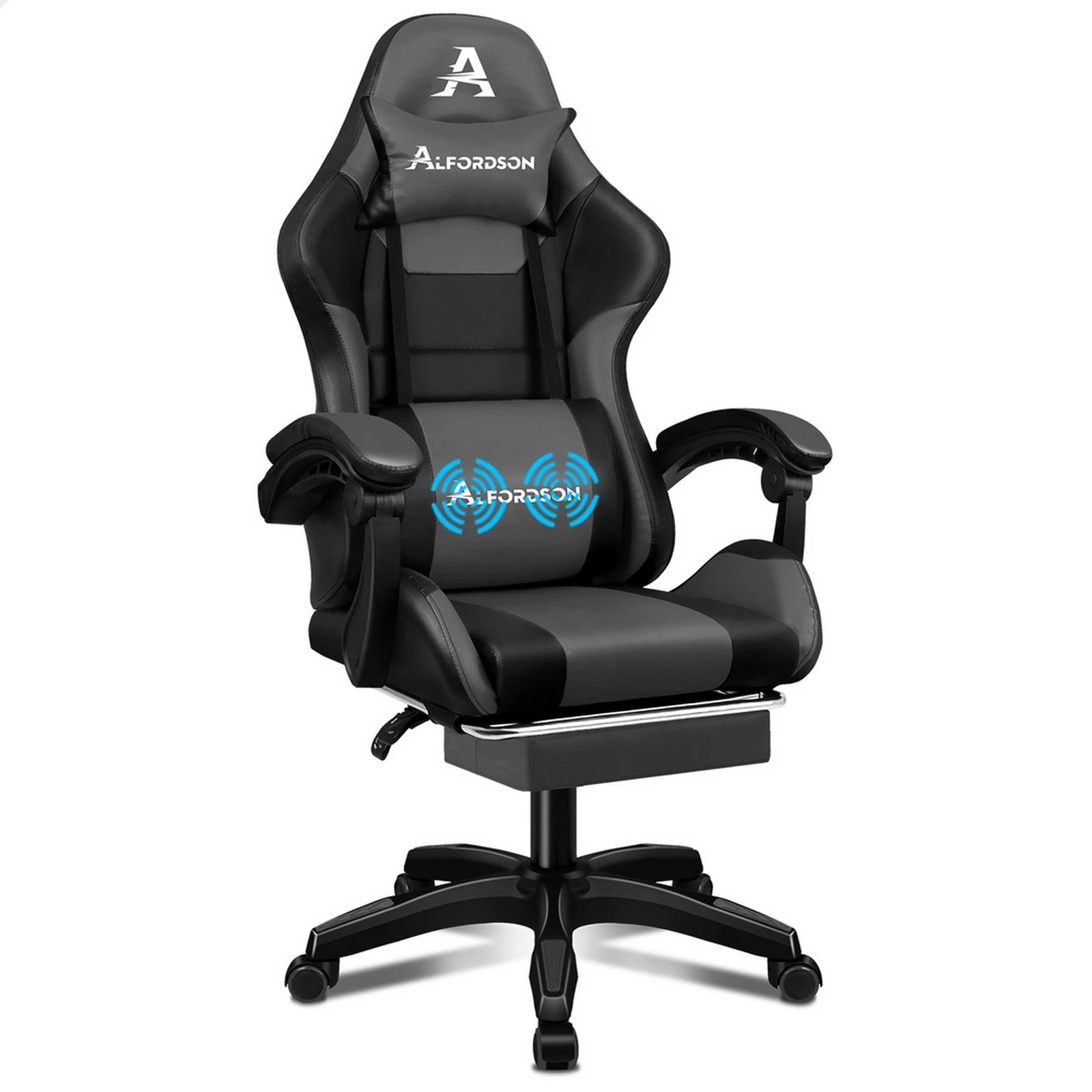 1 Alfordson Gaming Office Chair Extra Large Pillow Racing Executive Footrest Seat - Grey, 1 of 10