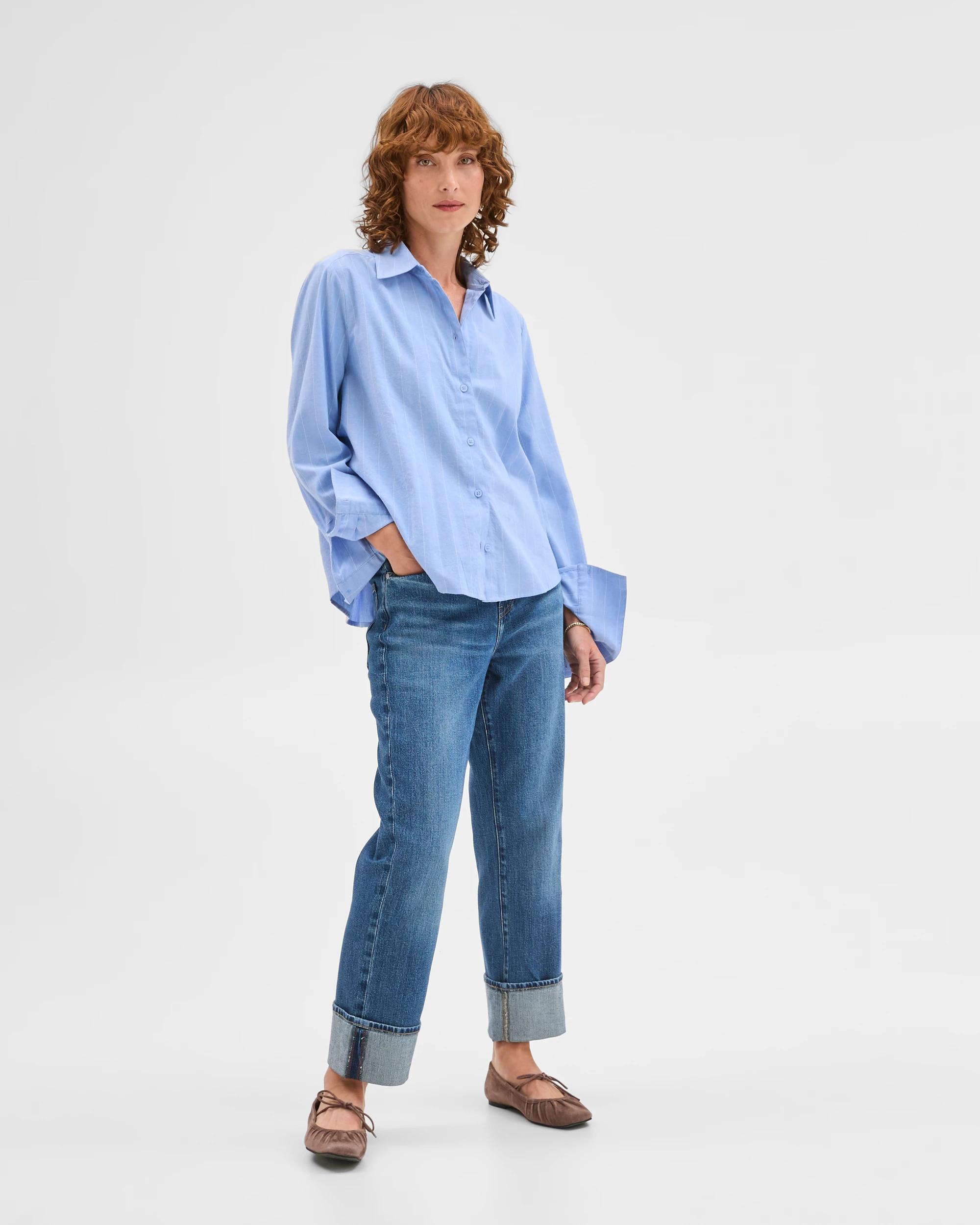 2 Target Woman Long Sleeve Tie Back Shirt PERIWINKLE STRIPE, 2 of 7