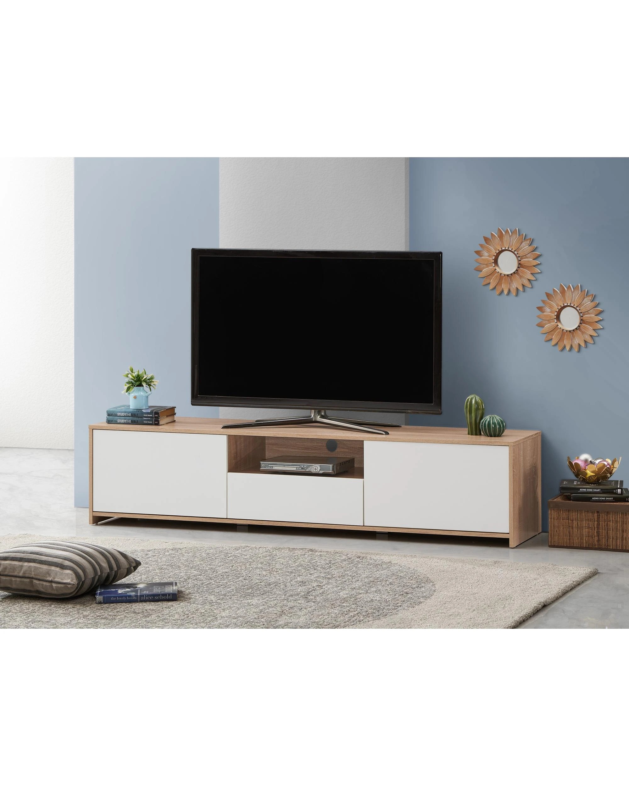 3 Kodu Entertainment Unit TV Cabinet Lowline TV Stand 180cm 2 Doors 1 Drawer - White, 3 of 6